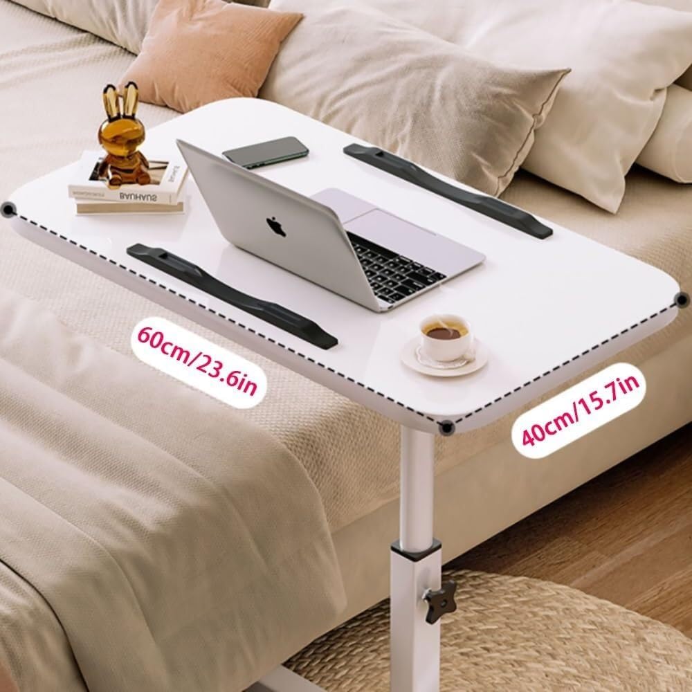 Bedtable, Overbed Table with Wheels Adjustable Height, Mobile Standing Desk, Hospital Bed Table, Portable Bedside Table and Rolling Bed Table Tray for Offices, Home, Medical and School