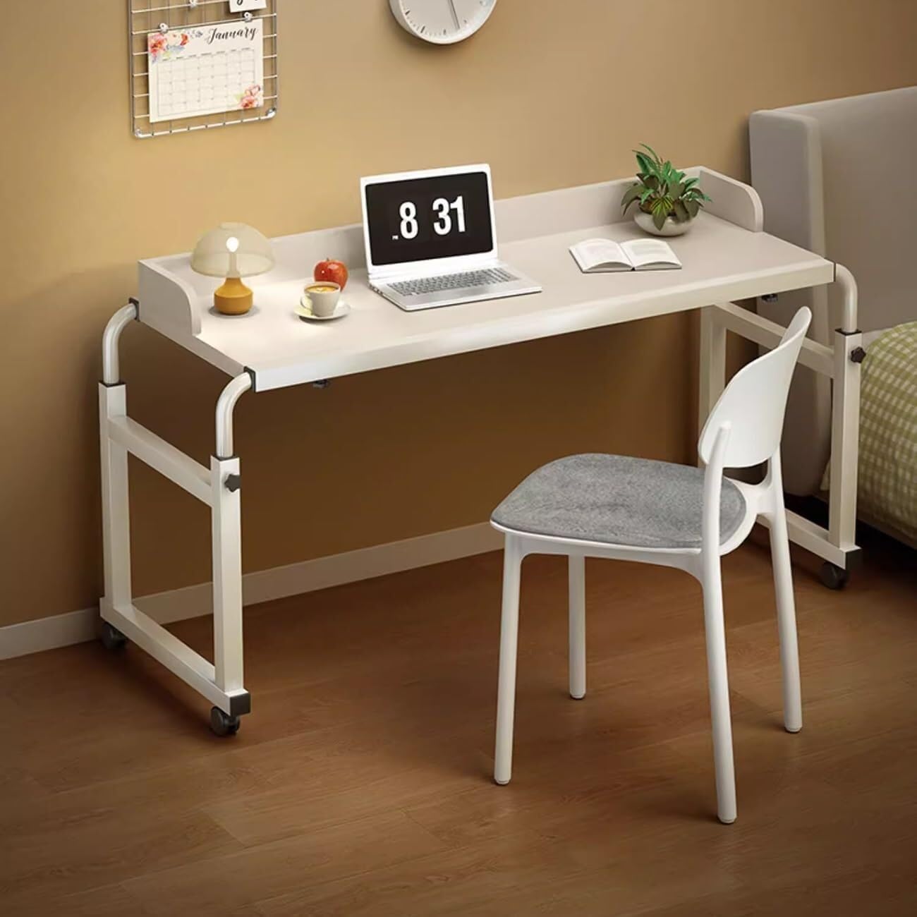 Adjustable Overbed Table, Over The Bed Table with Wheels, Laptop Cart Computer Table Hospitable Bed Table Nursing Table for Home and Hospital