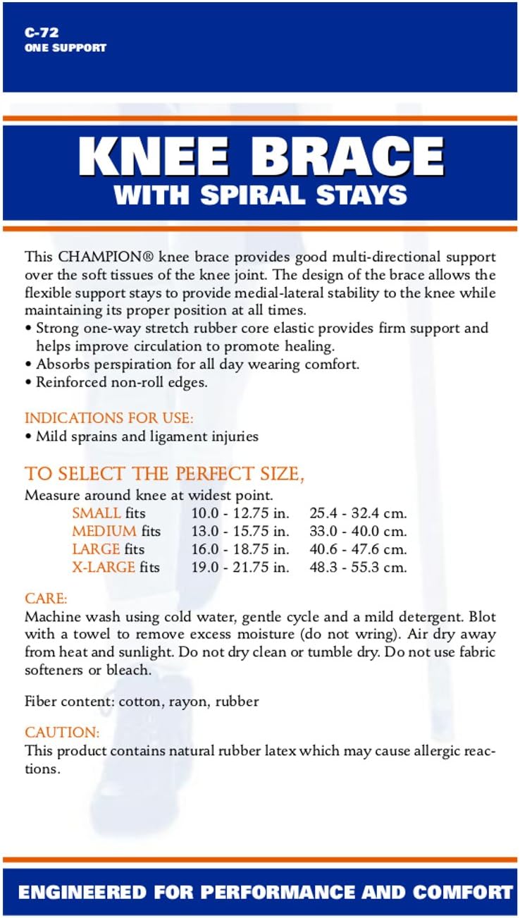 Champion Knee Brace Flexible Stays Knit Elastic, White, Large (Pack of 4)