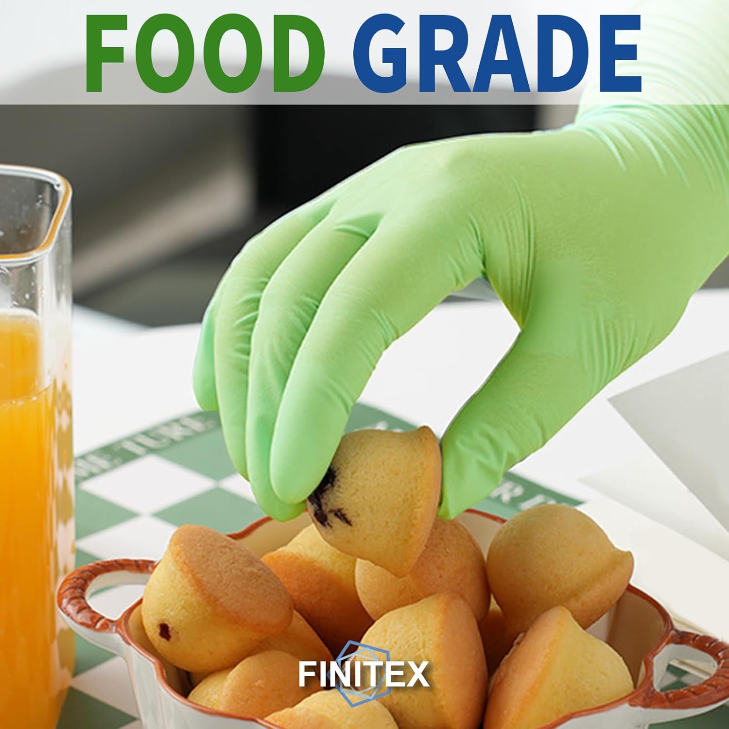 FINITEX Nitrile Disposable Gloves - Green 3.5mil 100/1000PCS Powder-Free Latex-Free Medical & Food Use