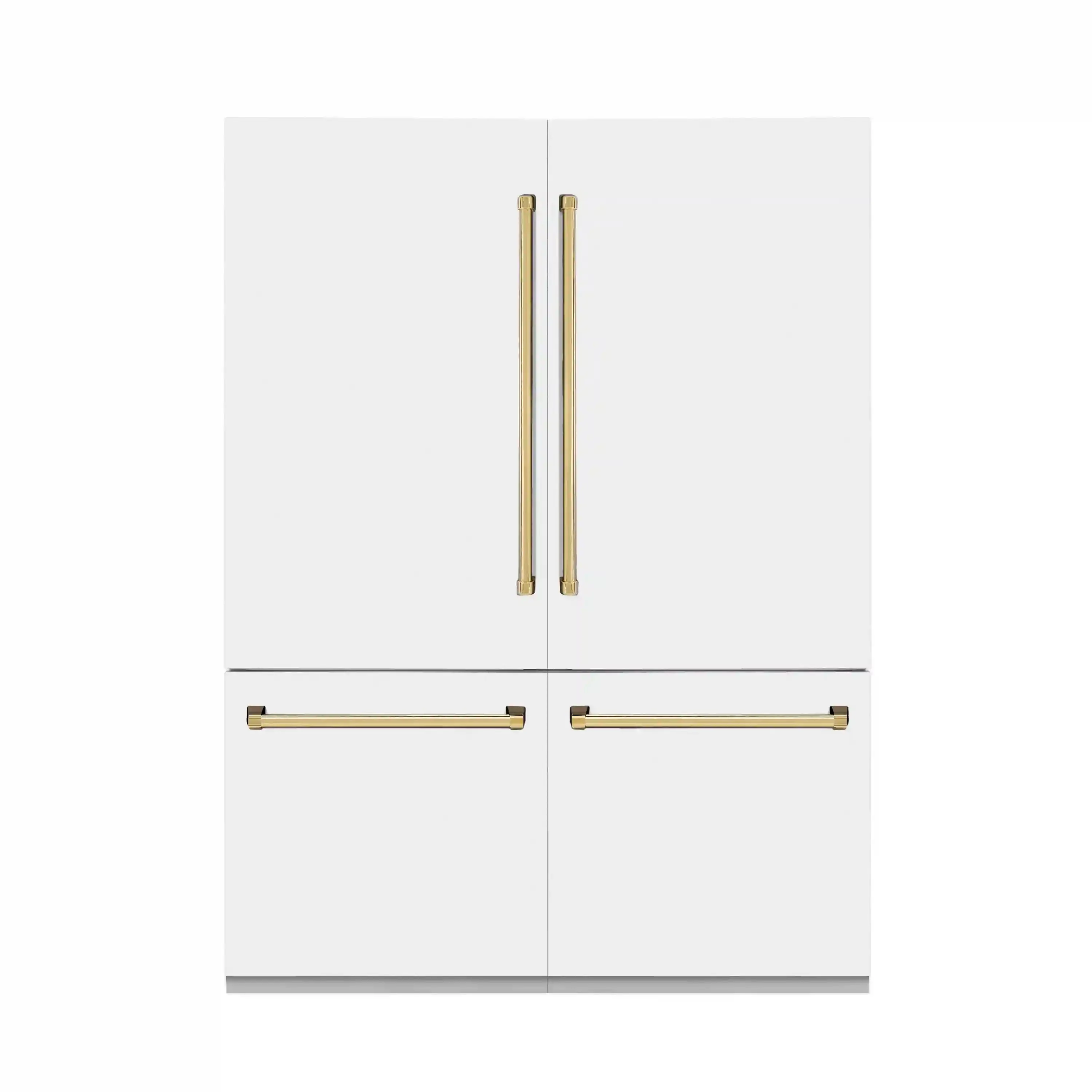 ZLINE 60-Inch Autograph Edition 32.2 cu. ft. Built-in 4-Door French Door Refrigerator with Internal Water and Ice Dispenser in White Matte with Gold Accents (RBIVZ-WM-60-G)