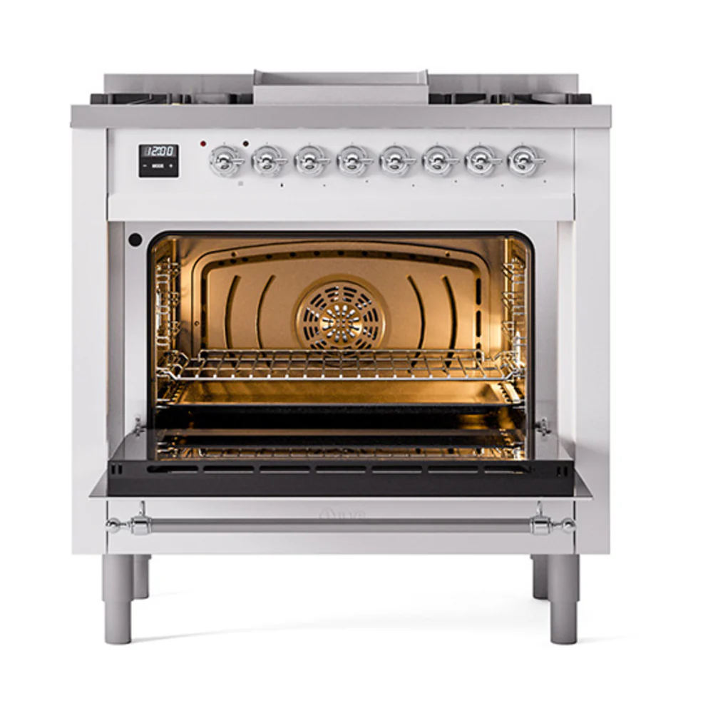 ILVE Nostalgie II Noblesse 36-Inch Dual Fuel Range and Triple Glass Door in Custom RAL with Chrome Trim (UN36FNMPRAC)