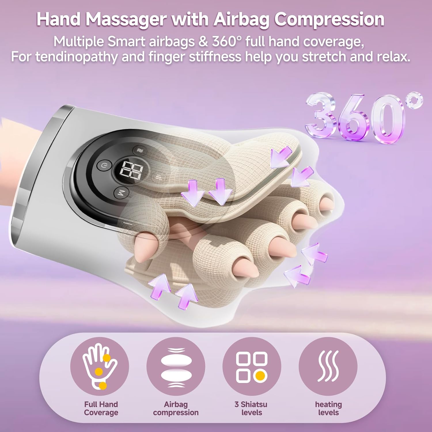 Hand Massager with Heat and Compression for Arthritis and Carpal Tunnel Relief, Hand Wrist Massagers Designed for Daily Comfort at Home, Office, or Travel, Gifts for Women Men Mom Girlfriend