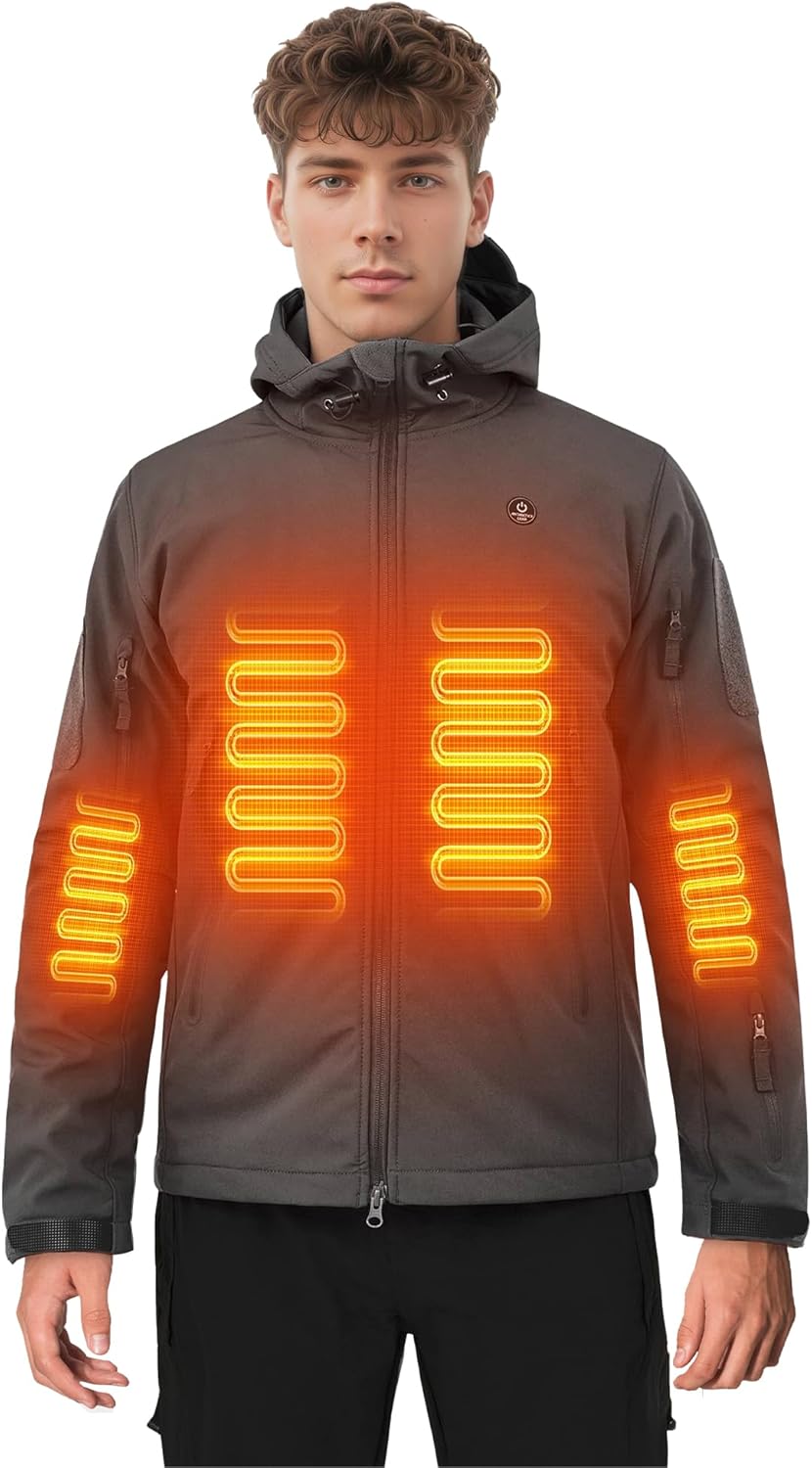 ANTARCTICA GEAR Men's Heated Jacket with 12V 15000mAh Battery, Water-Resistant Winter Softshell Hooded Coat