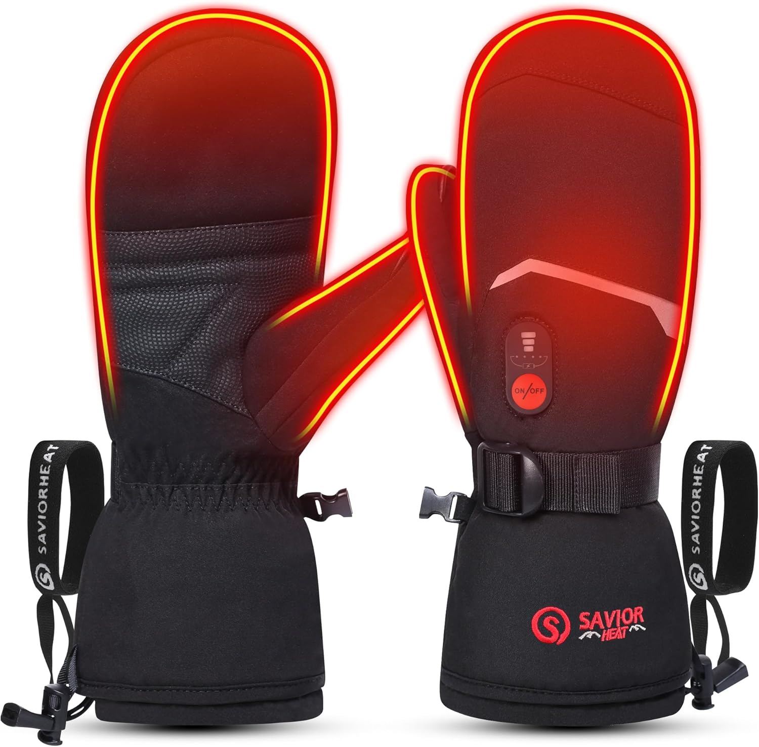 SAVIOR HEAT Heated Mittens Battery Ski Gloves, Upgraded Electric Rechargeable Mitts for Skiing Camping Hiking Arthritis Hands Men Women