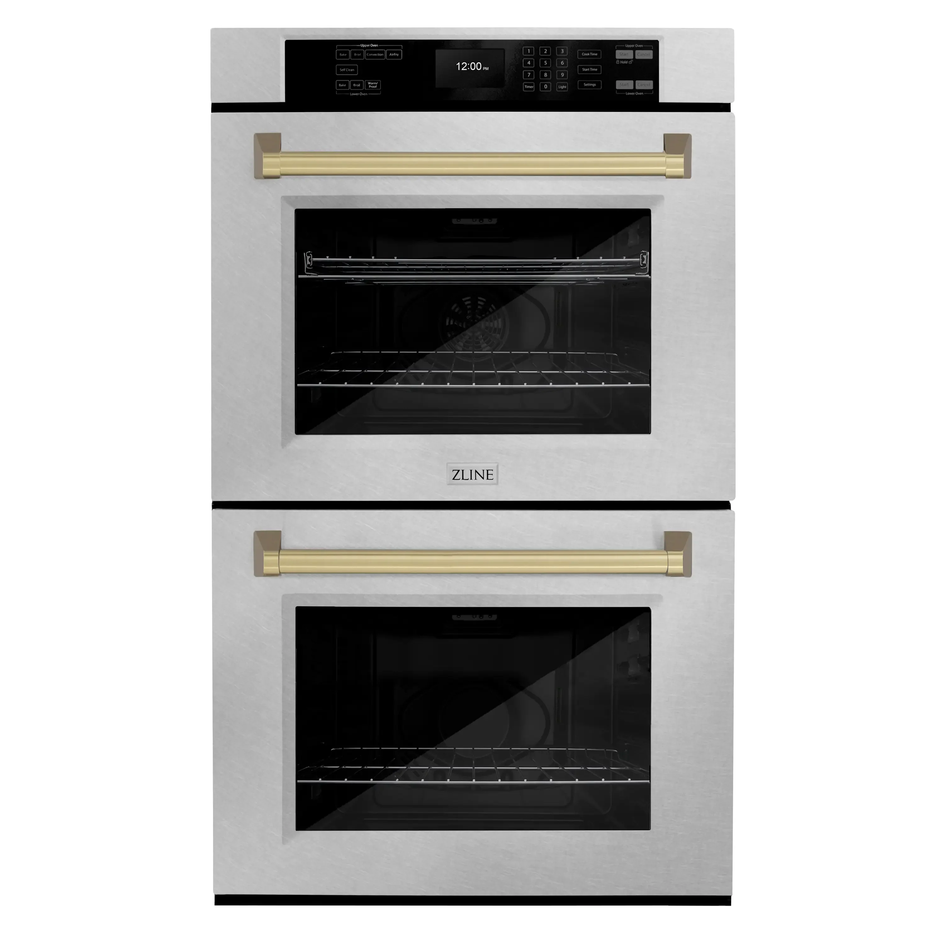 ZLINE Autograph Edition 30 in. Professional True Convection Double Wall Oven with Air Fry and Self Clean in Satin Stainless Steel with Champagne Bronze Handles (WADSZ-30-CB)