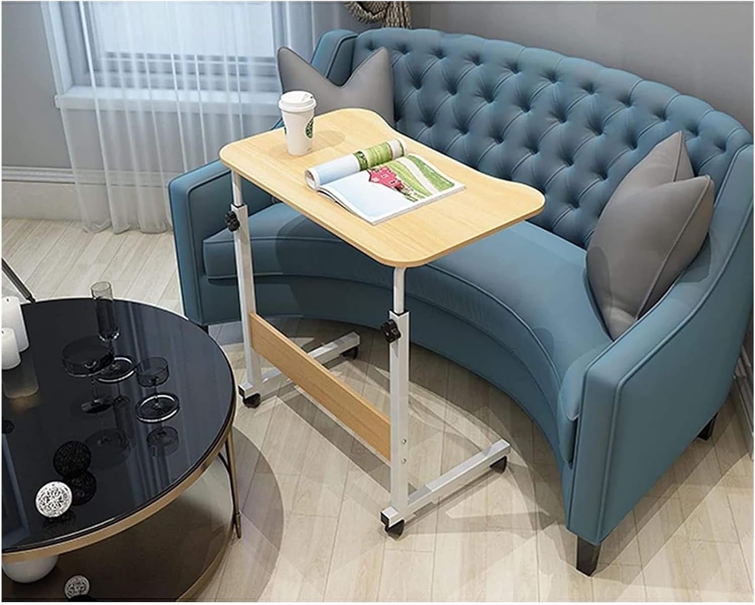 Overbed Table with Wheels，Bed Desk，Bed Table， Medical Overbed Table On Wheels Height-Adjustable Portable Desk Writing Surface to Use in Bed or a Wheelchair Elderly Mobility Aid(B)