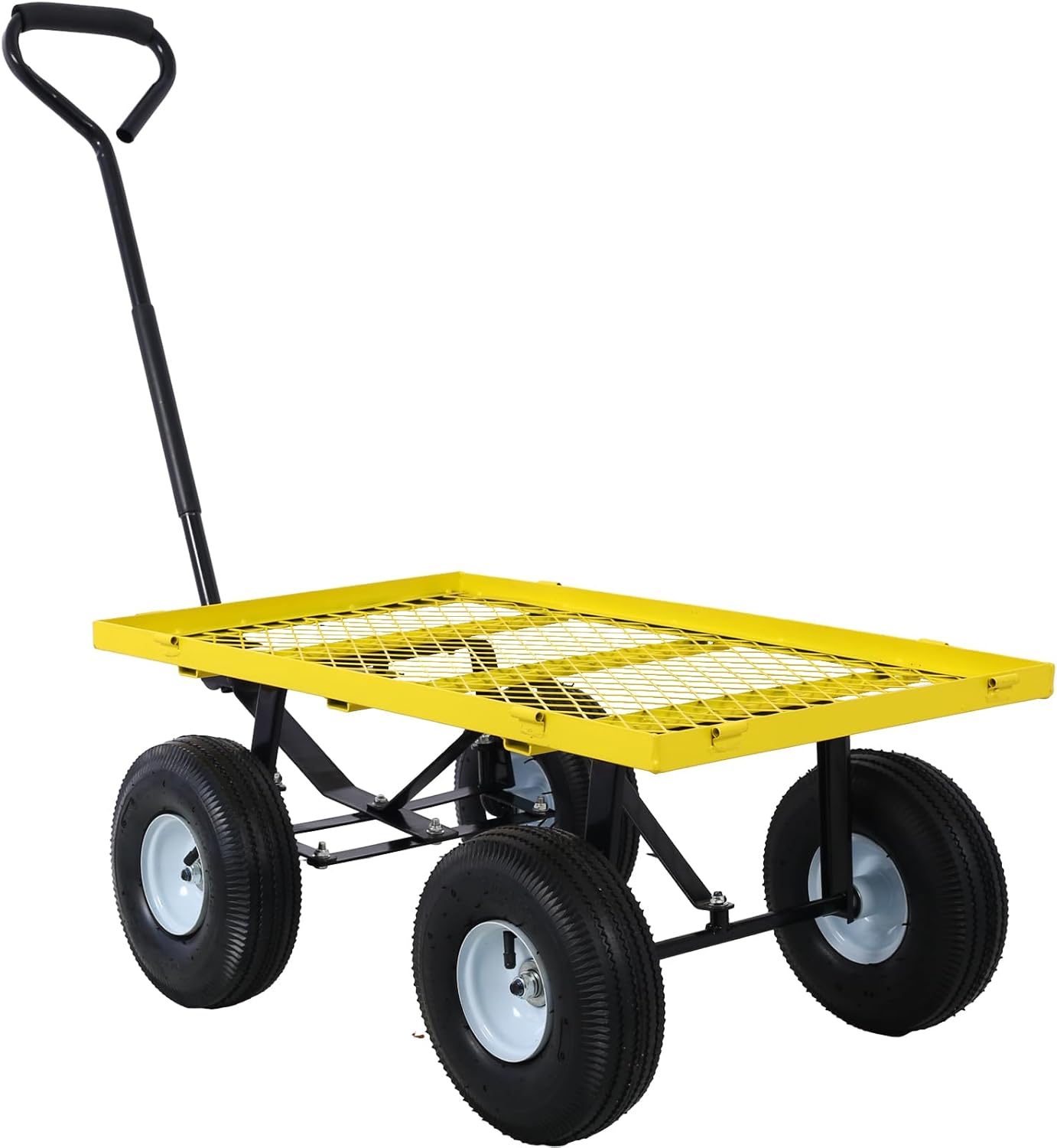 Black Solid Wheel Utility Wagon, Multi-Functional Garden Cart for Farming, Carts Dump Cart, Yard Home Use, Spacious Bed Design