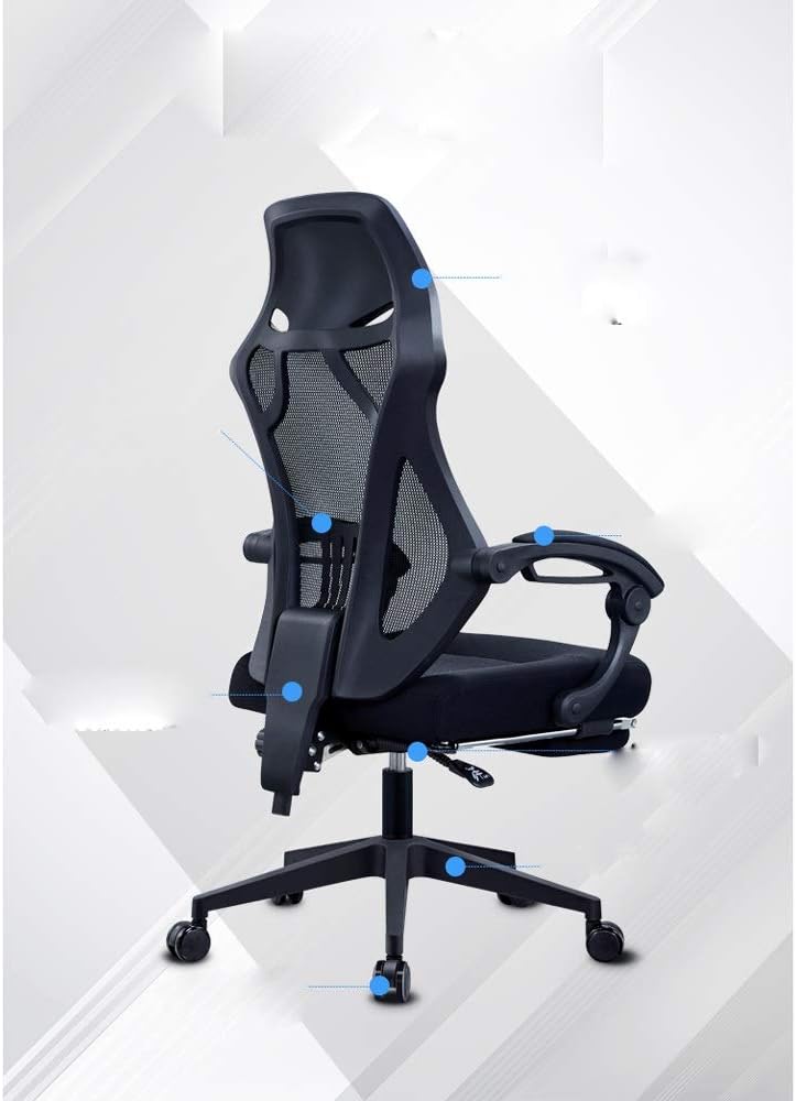 Gaming Chair, Office Chair Black Swivel Mesh Computer Ergonomic Chair High Back with Foldable Armrest Head Support Height Adjustable,E
