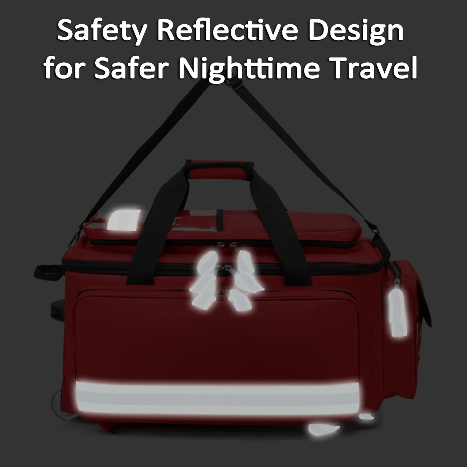 Large Capacity Medical Trolley Bag Empty, Rolling Medical Bag with Wheels, 1800D Oxford Cloth, with Compartments/Reflective Strips, for Home Health, Outdoor Rescue