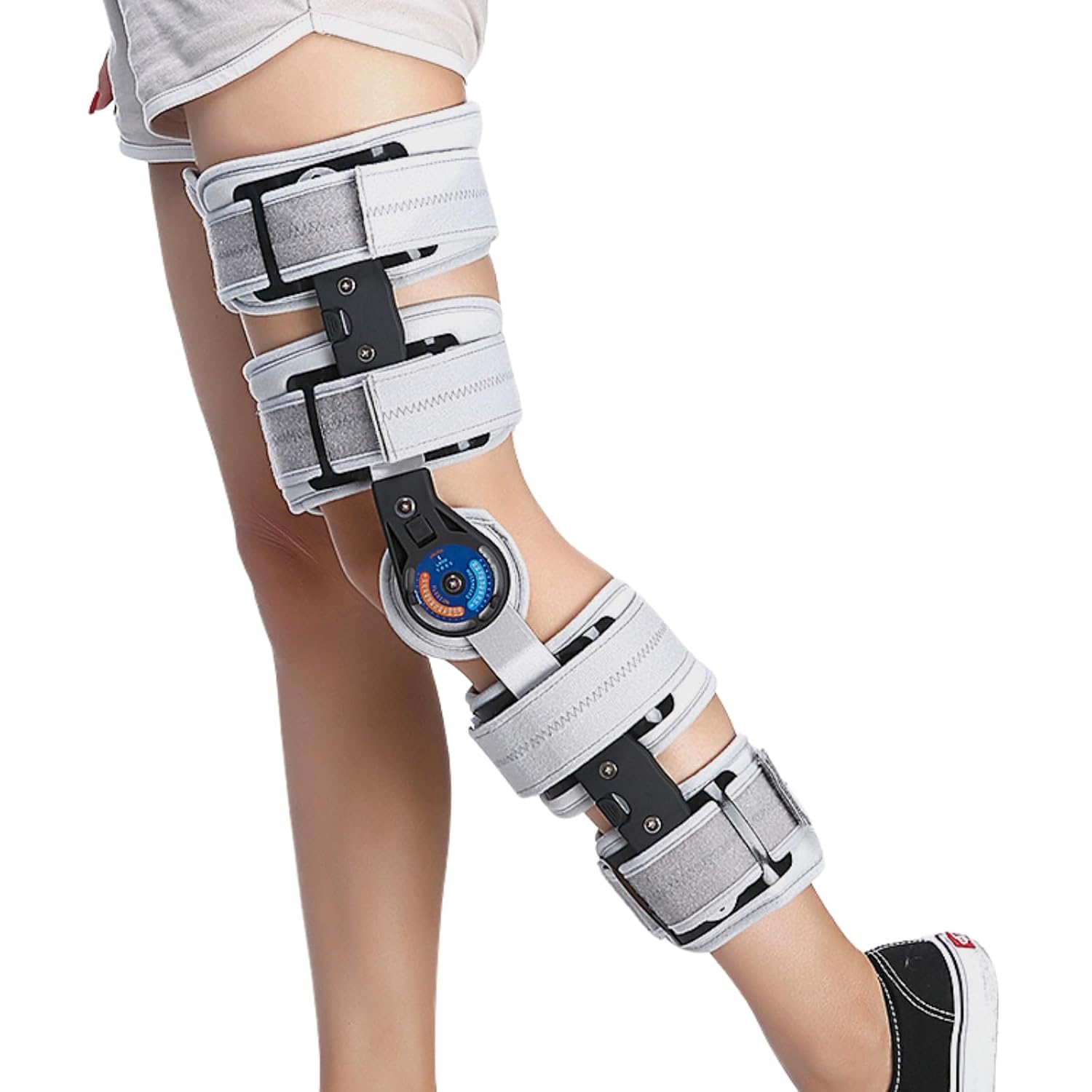 Hinged ROM Knee Brace with Side Stabilizers, Adjustable Post Op Knee Immobilizer for ACL, PCL and MCL Injury, Medical Knee Orthopedic Support, Leg Stabilizer for Man and Women