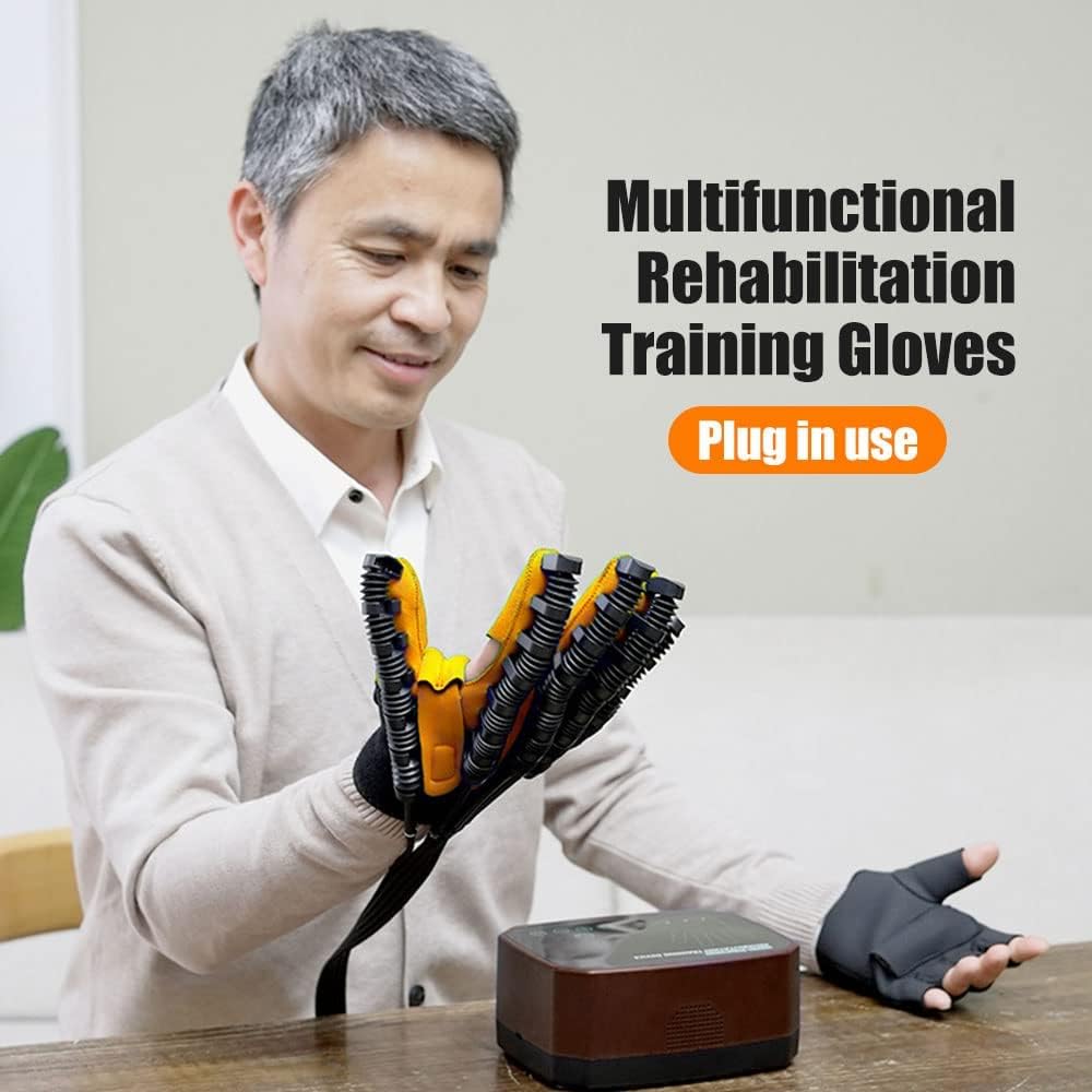 Rehabilitation Robot Gloves Both Hand, Hemiplegia Finger Rehabilitation Trainer, Independent Five-Pipe Design, for Hand Function Recovery(Size:L Code)