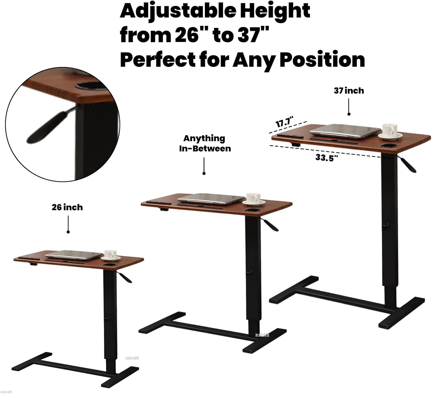 Adjustable Overbed Bedside Table with Wheels, Medical Tilt Top Hospital Bed Table, Rolling Laptop Desk for Hospital and Home Use, Walnut