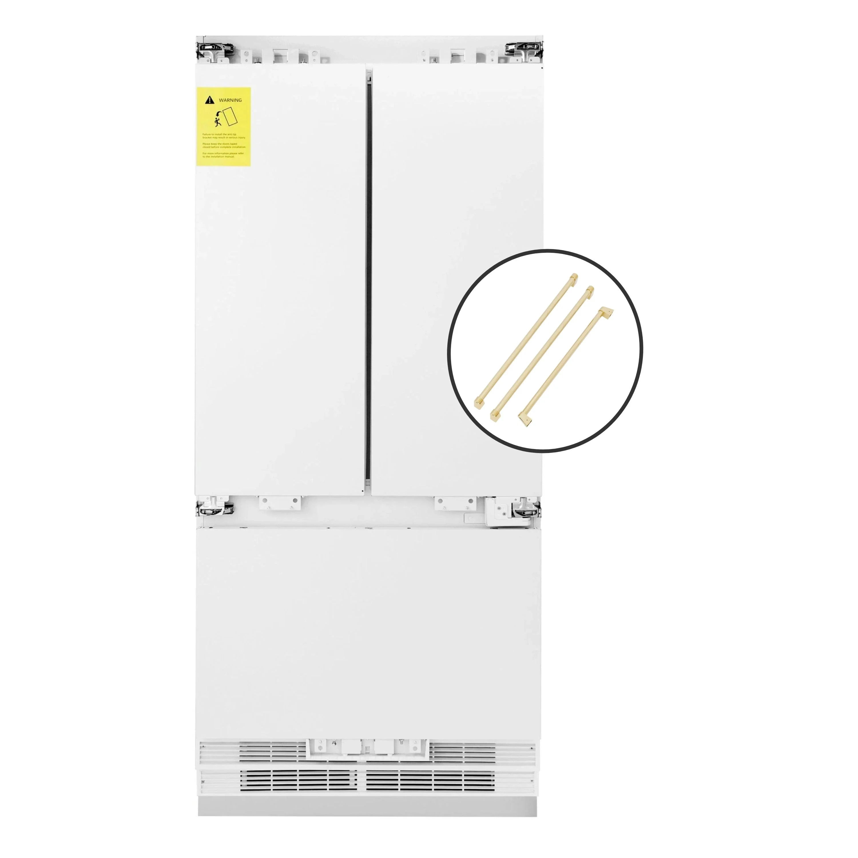 ZLINE Autograph Edition 36-Inch 19.6 cu. ft. Panel Ready Built-in 3-Door French Door Refrigerator with Internal Water and Ice Dispenser with Polished Gold Handles (RBIVZ-36-G)