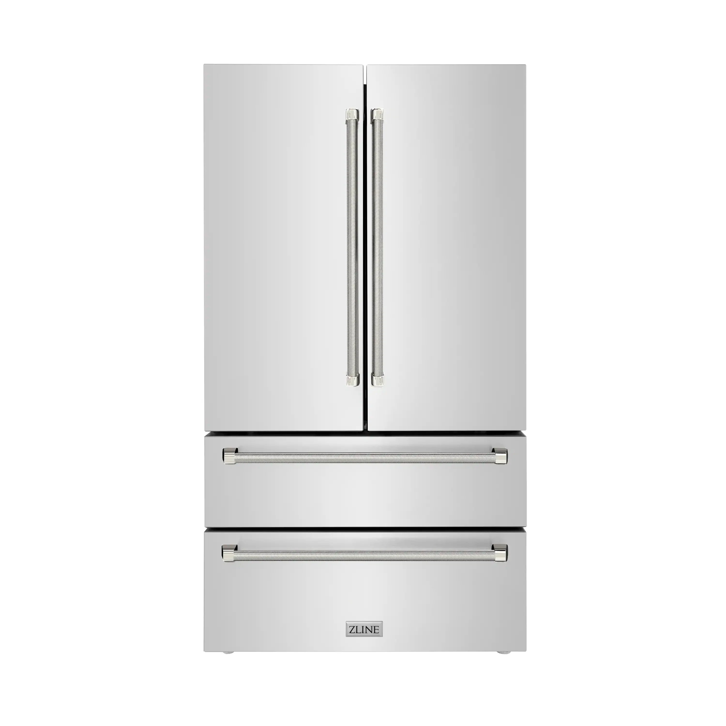ZLINE Autograph 36-Inch Counter-Depth Refrigerator in Stainless Steel and Nickel Helix Handles (RFMZ-36-KPN)