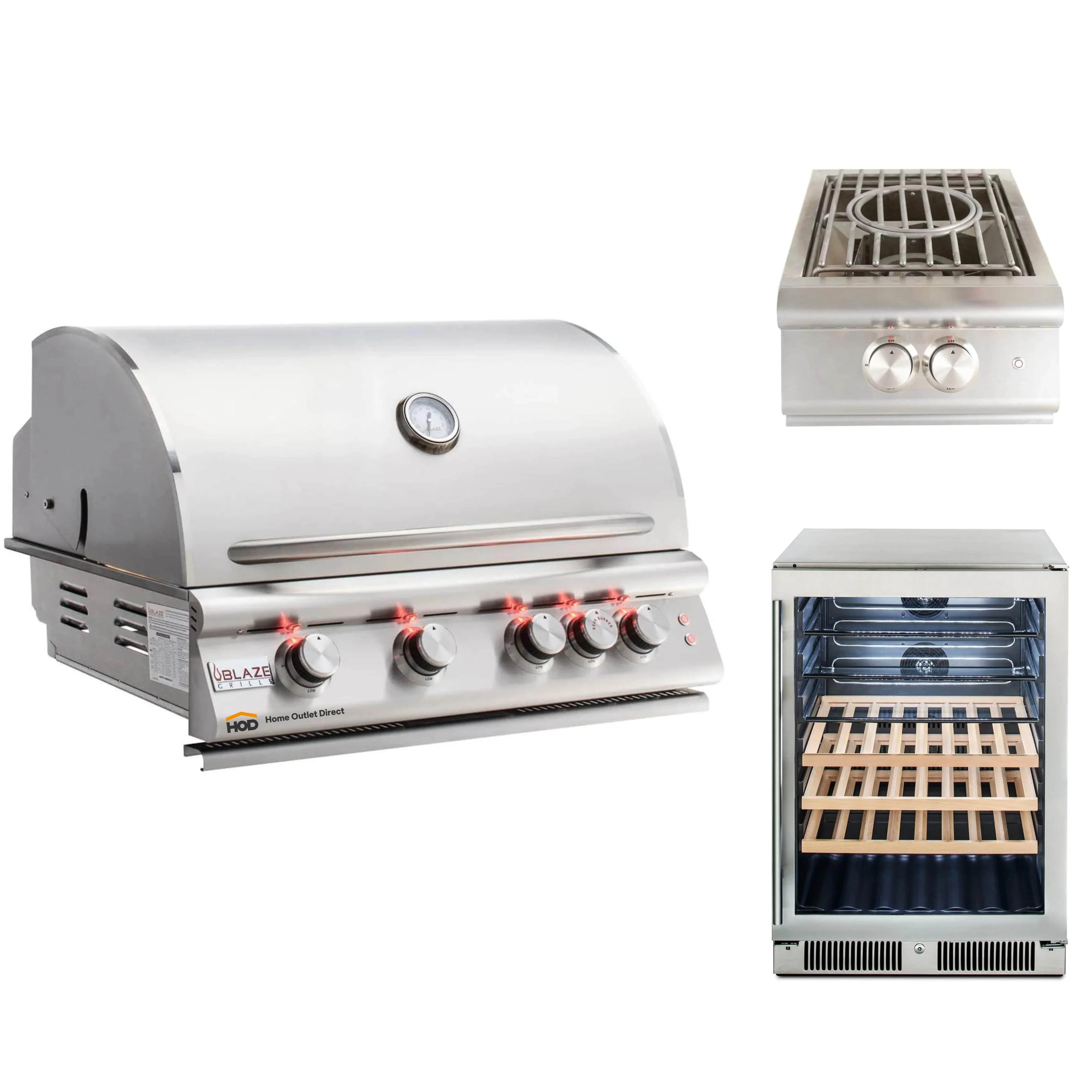 Blaze Grill Package - Premium LTE Marine Grade 32-Inch 4-Burner Built-In Liquid Propane Grill, Side Burner and Beverage Center