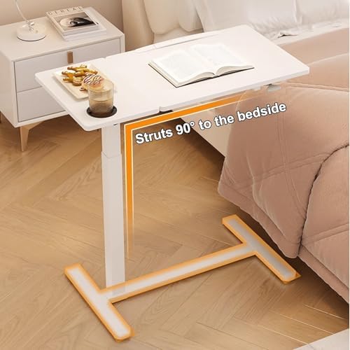 Over The Bed Table with Wheels Foldable, Mobile Laptop Over Bed Desk Computer Desk, with Adjustable Tilt Board, Height Adjustable, for Home, Hospital(White)