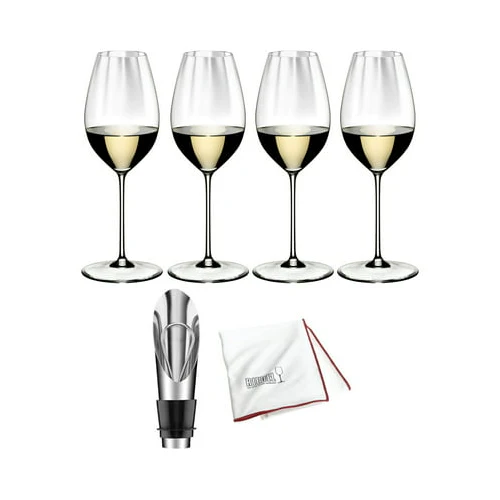 Riedel Performance Sauvignon Blanc Glass (15 oz, 4-Pack) with Wine Pourer Bundle