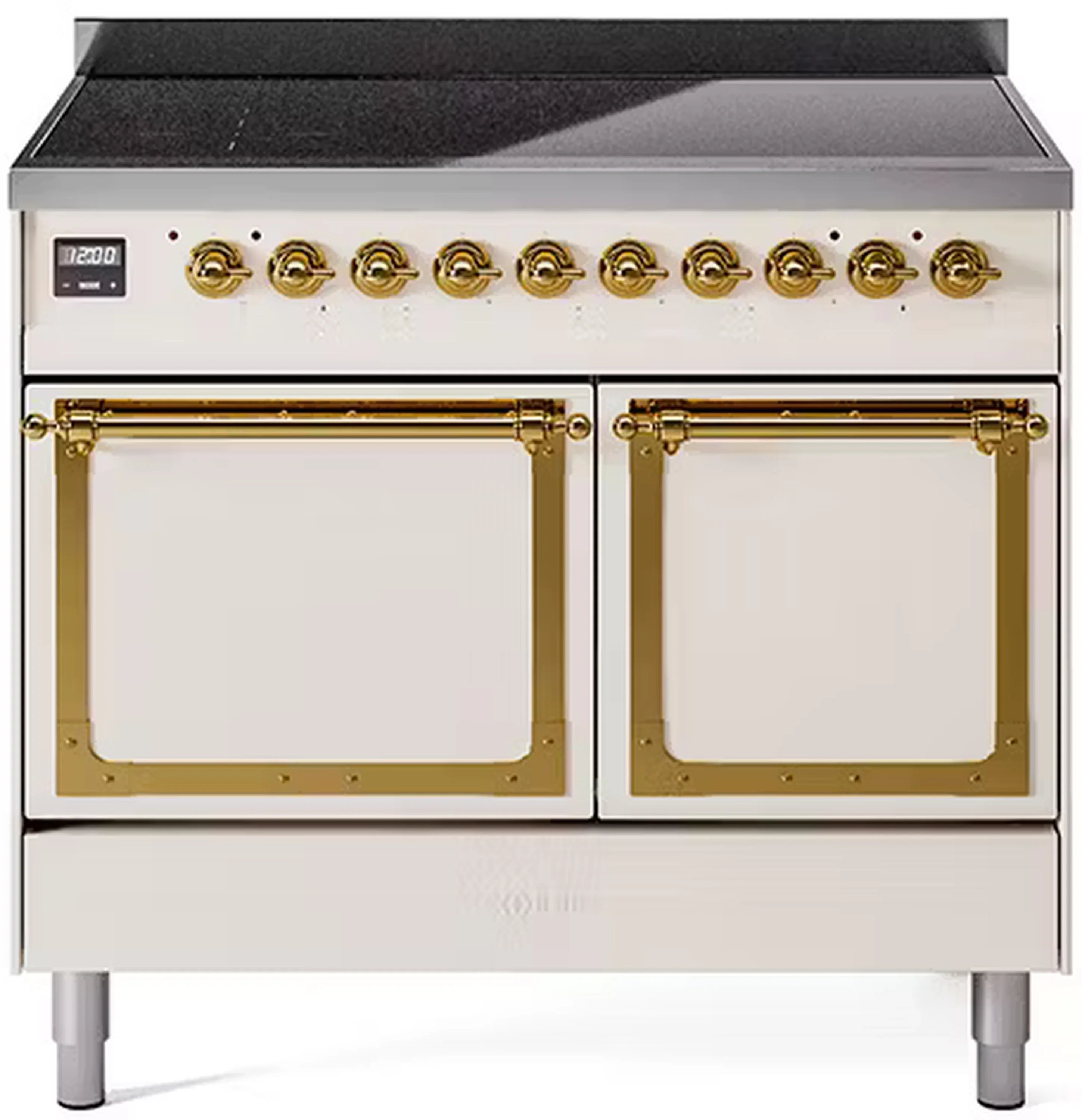 ILVE 40-Inch Nostalgie II Noblesse Induction Range with Solid Door Oven in Antique White with Brass Trim (UNDI406QNMPAWG)