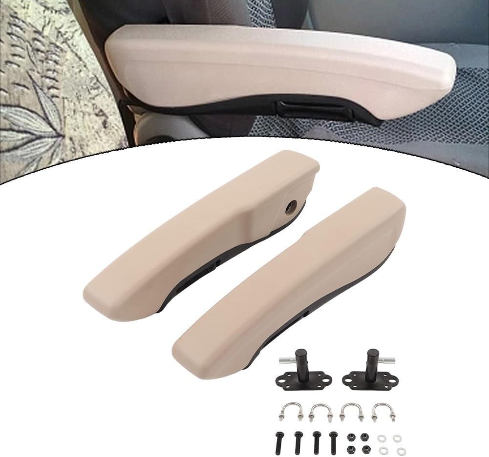 Adjustable Car Seat Armrests 0-120° Rotation Beige PU Foam with Metal Brackets for Car RV Boat Truck Left and Right Stepless Adjustment Shock Wear Resistant Comfortable Support with Installation Kit