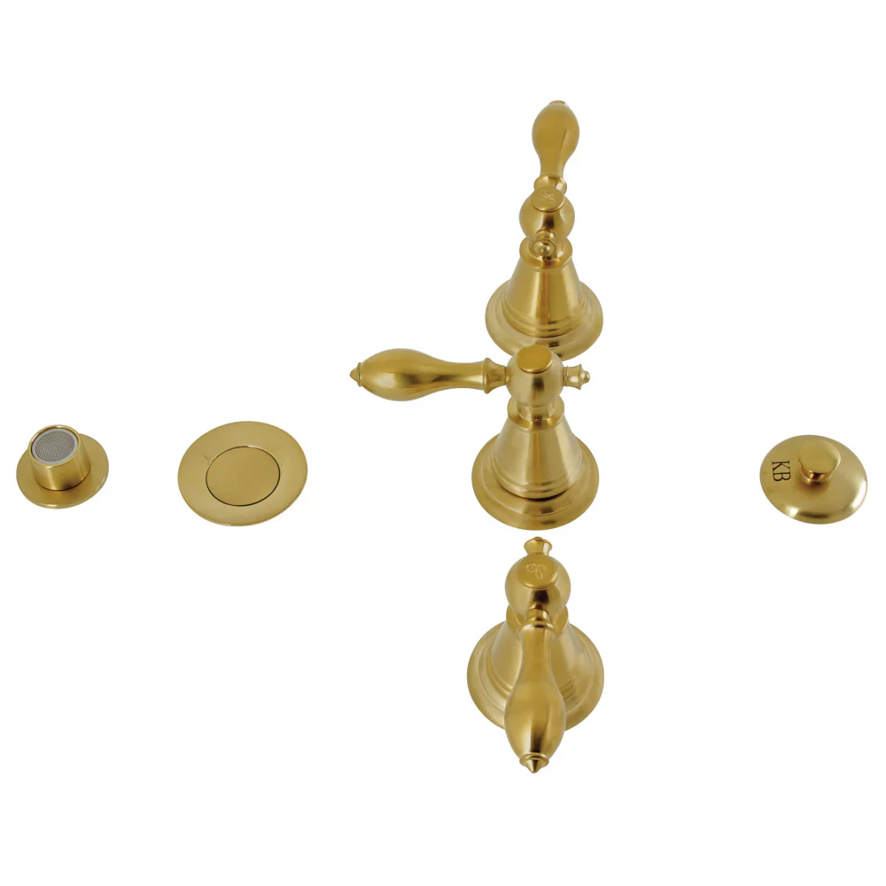 Kingston Brass Victorian Three-Handle Bidet Faucet with Brass Pop-Up, Brushed Brass (KB327AL)