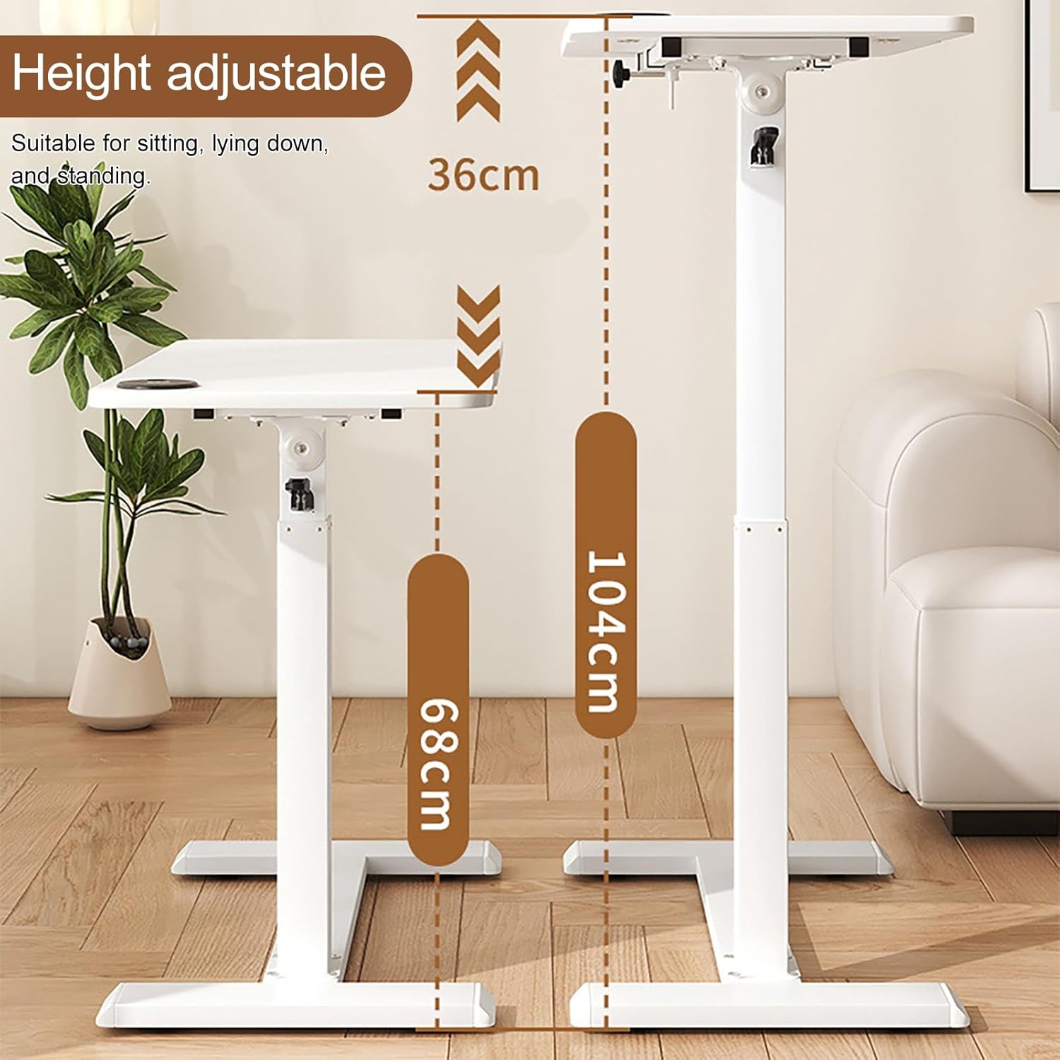 Overbed Bedside Table with Hidden Casters, Mobile Standing Stand Up Rolling Laptop PC Desks with Tilting Top Height Tray, Height Adjustable, for Home and Hospital Use(Gray)