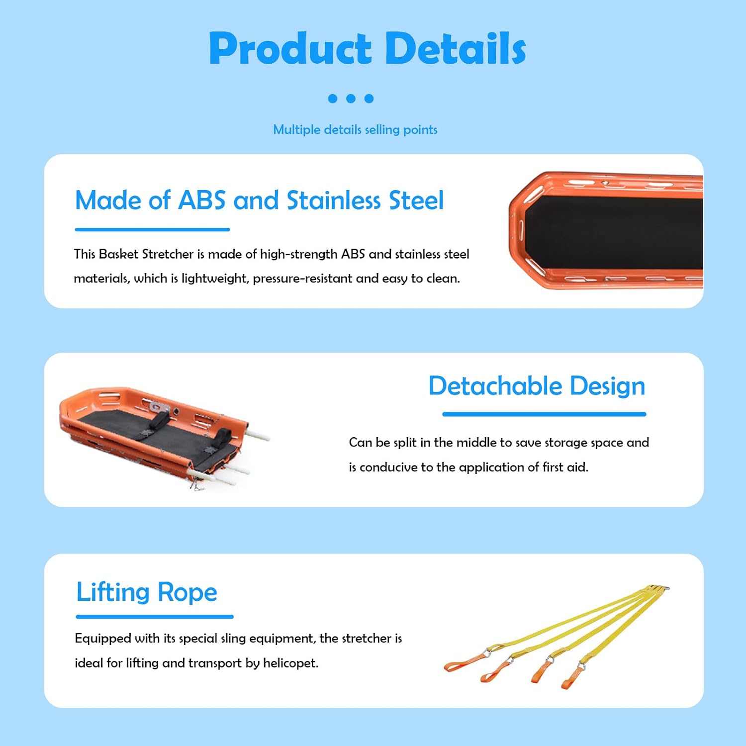 Emergency Air PE Basket Stretcher - Stainless Steel Hanging Stretcher with Accessories for Medical Use