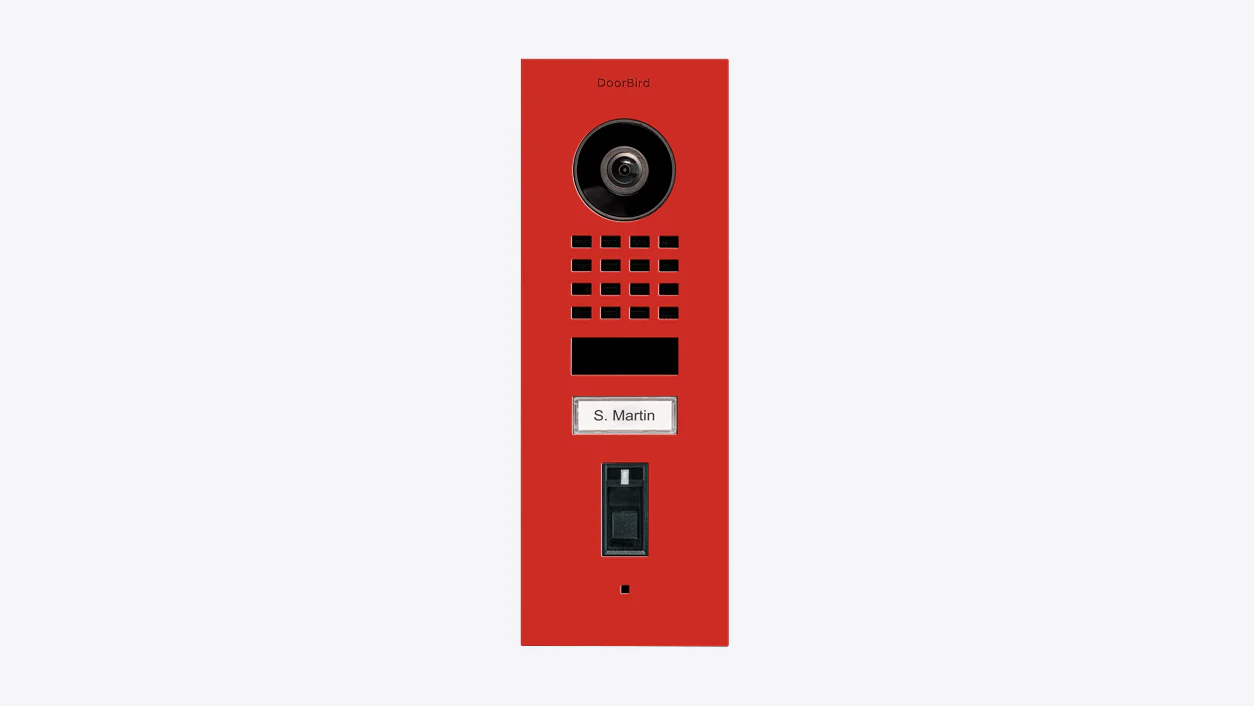 DoorBird D1101FV Fingerprint 50 Flush-Mount IP Video Door Station in Pure Red, RAL 3028