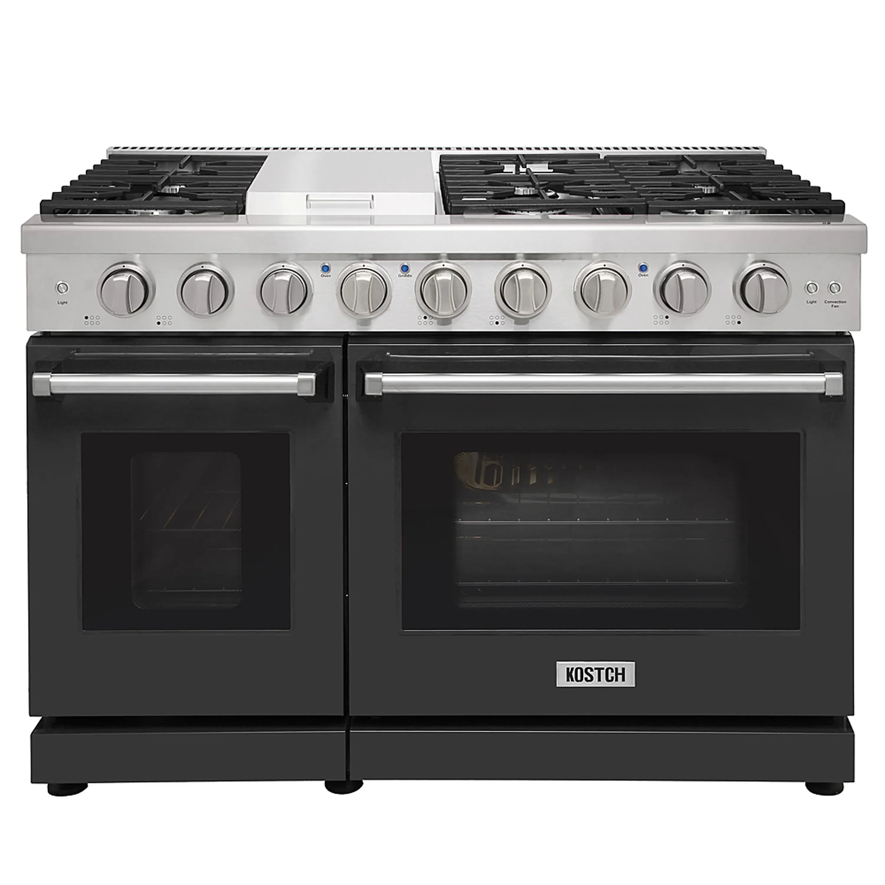 Kostch 48-Inch Gas Range with 6 Burners, Griddle Cooktop & 6.8 Cu. Ft. Convection Oven in Black (KOS-48RG03M-B)