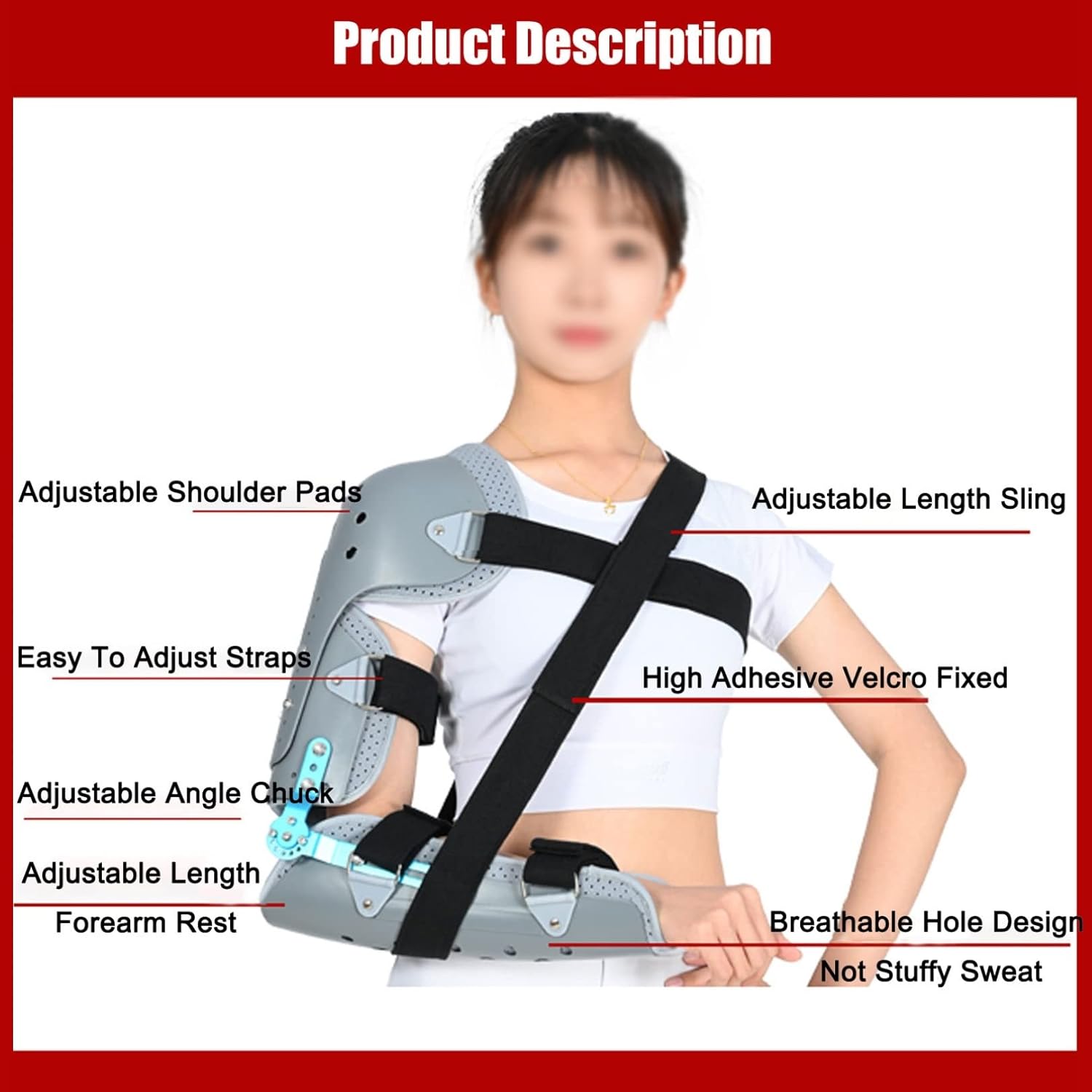 Hinged ROM Telescoping Elbow Brace Post OP Adjustable Splint and Shoulder Strap Elbow Brace arm & Elbow Splint w/Sling (Color : Gray, Size : Left Arm)