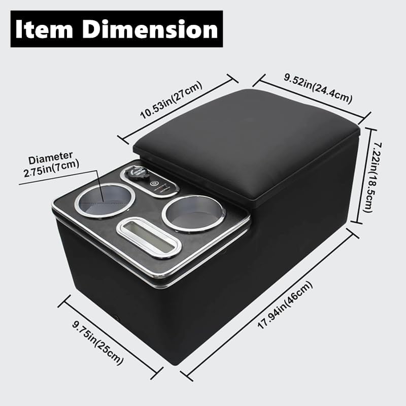 Car Center Console, Universal Rear Bench Seat Consoles, Central Armrest Box Back Seat Storage Box with Cup Holder, Supports Wireless Charging for Mobile Phones Black