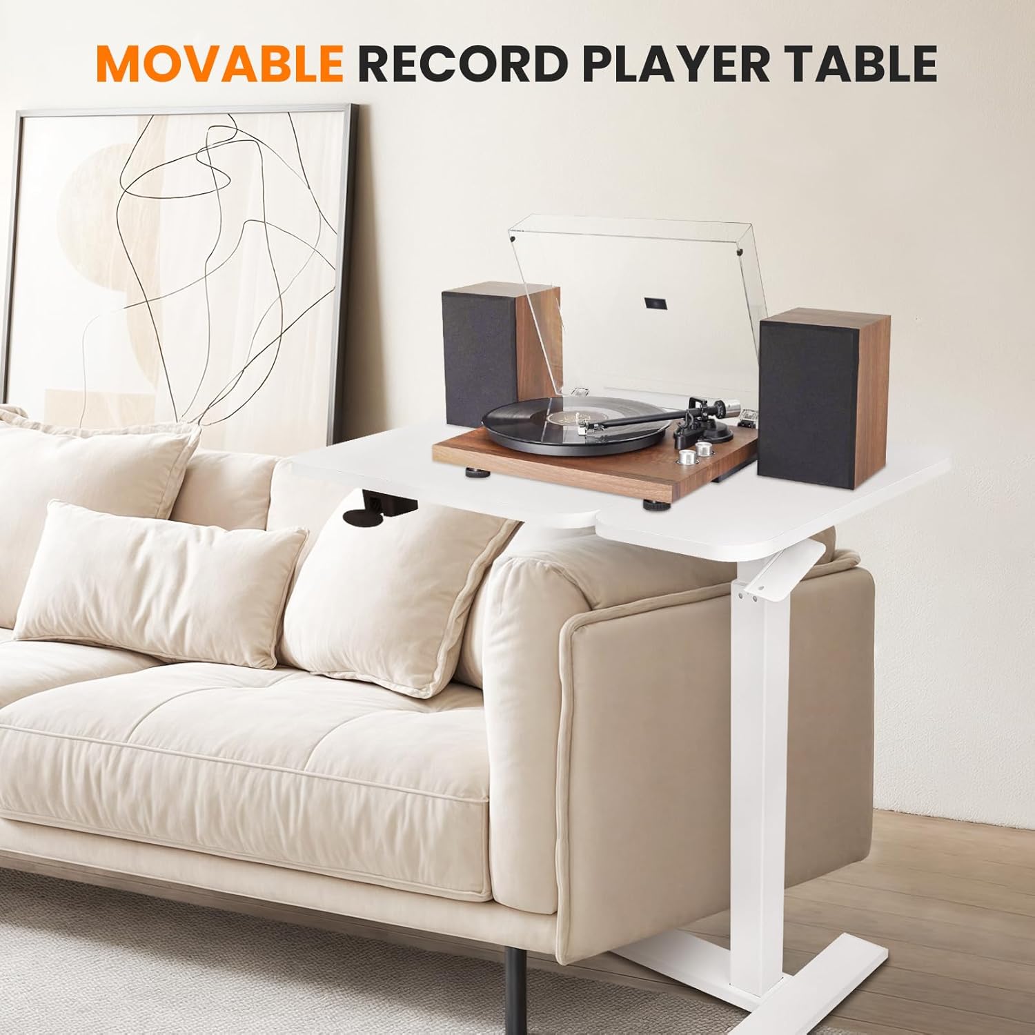 Adjustable Pneumatic Overbed Bedside Table with Wheels Split Top Tilting Mobile Standing Desk Portable Computer Cart Movable Desk Hospital Home Office Use (15.7