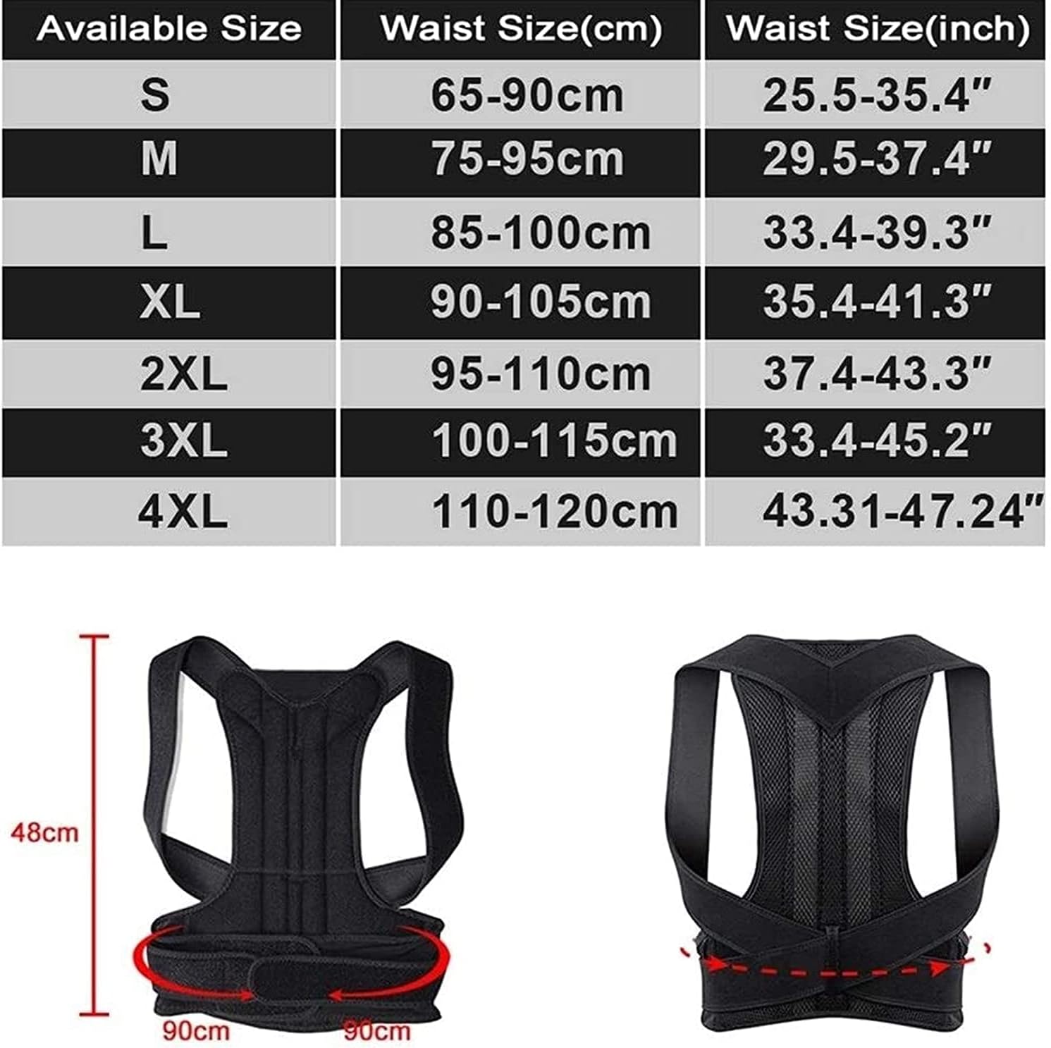 Posture Corrector Full Back Posture Corrector Men Women,Shoulder Neck Spinal Lumbar Support Back Brace Adjustable Kids Hunchback Pain Relief Back Posture (Color : Black, Size : Medium) (Black XXXX)