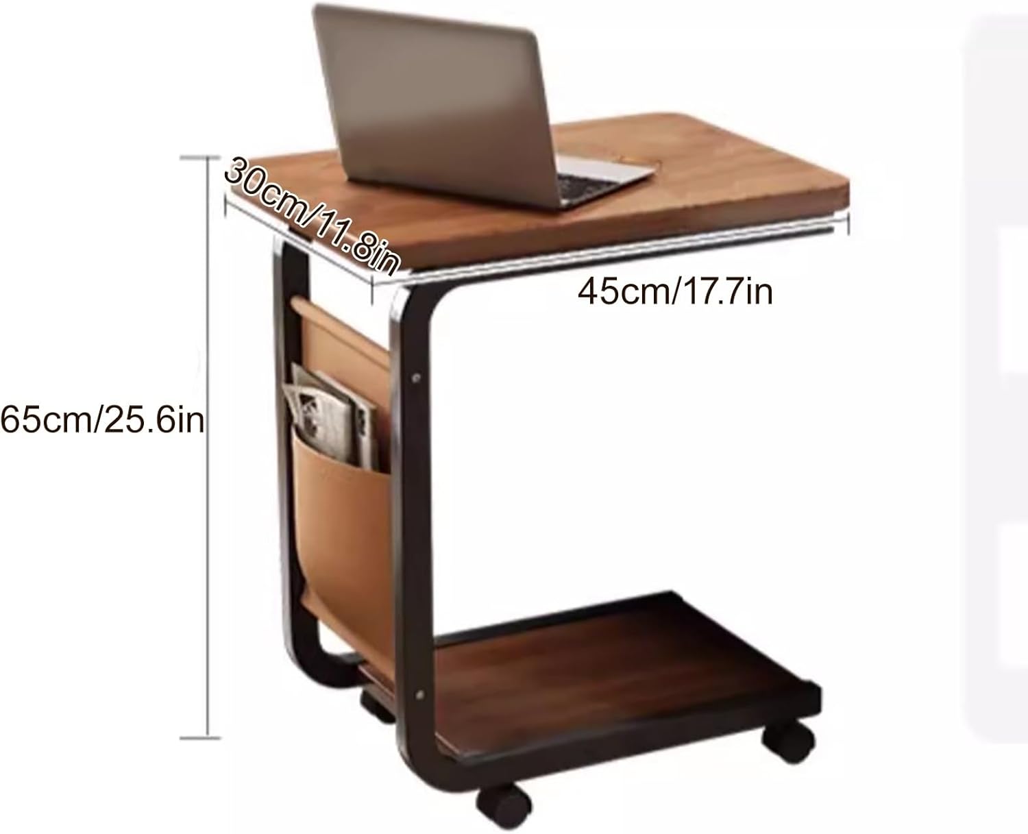 Overbed Bedside Table with Wheels, Rolling Laptop Table with Metal Frame, Ultra-Low Profile Base Fits Under Beds & Sofas, for Hospital and Home Use