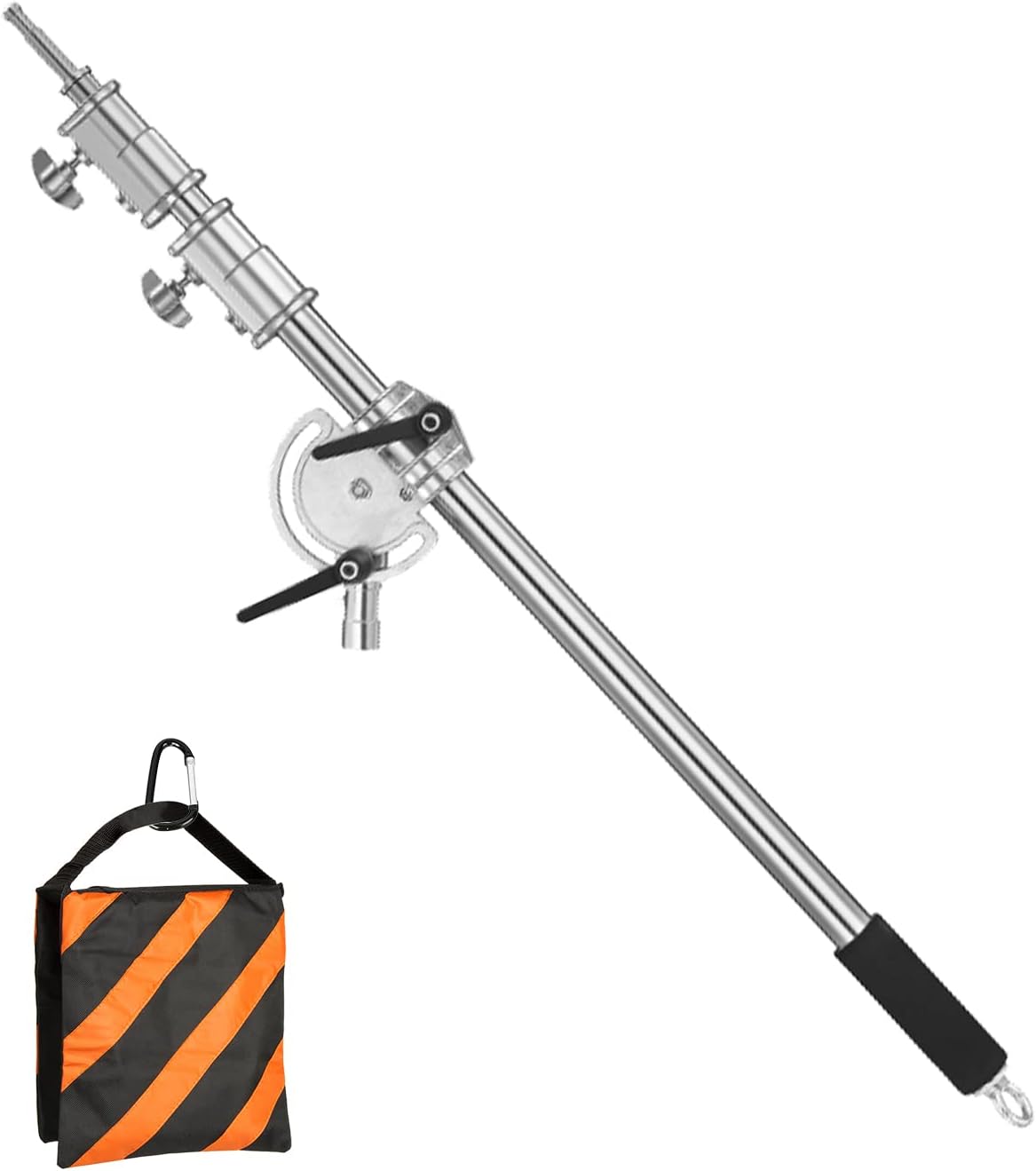 Stainless Steel Extension Boom Arm for Light Stand and C Stand, 3.6ft to 8.2ft Adjustable Crossbar Holding Arm, Universal Baby Pin Adapter with Sandbag for Studio Monolight Softbox Reflector