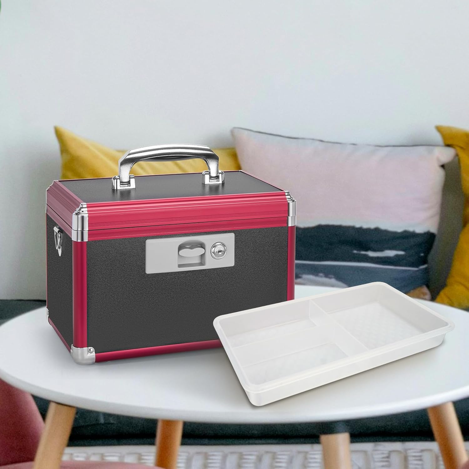 Secure Medicine Lock Box with Key, Childproof Metal Medication Storage Organizer for Home & Travel, Layered Aluminum First Aid Box, Portable & Durable – 15