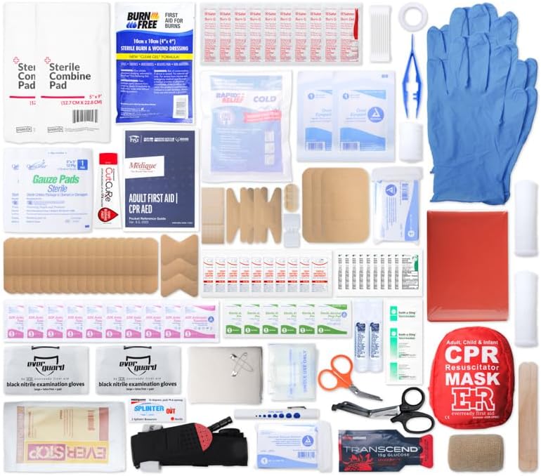 MFASCO Emergency Kit & First Aid Combo Kit - Combines Basic First Aid with supplies for Major Injuries - OSHA 2021 Class A Compliant - First Aid Kit for Business - First Aid Kit for Home and Workplace