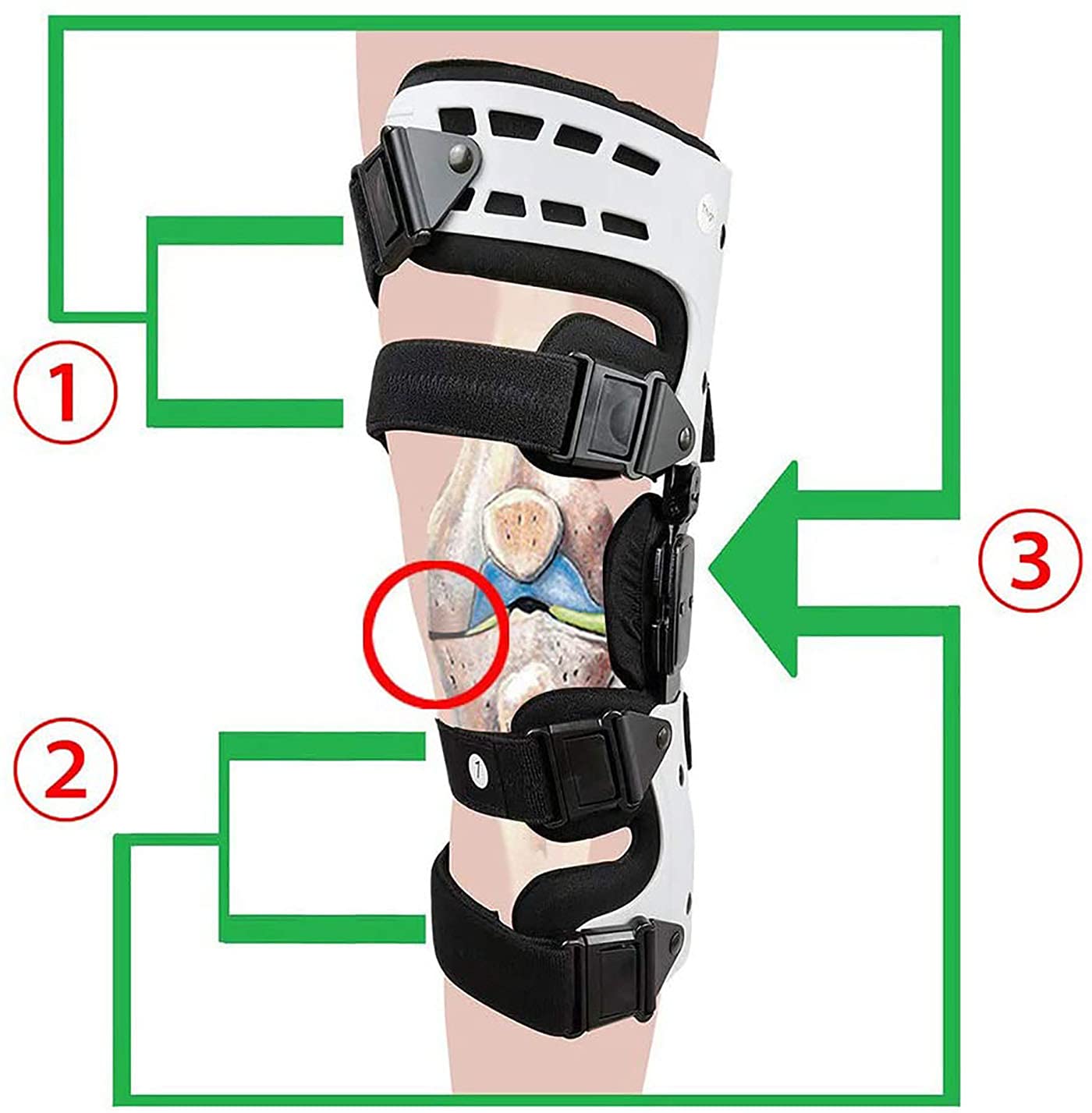 Knee Brace, Hinged Knee Brace with Strap, Post Op Patella Injury Immobilizer Support, Adjustable Full Leg Stabilizer for, Sports Injuries(