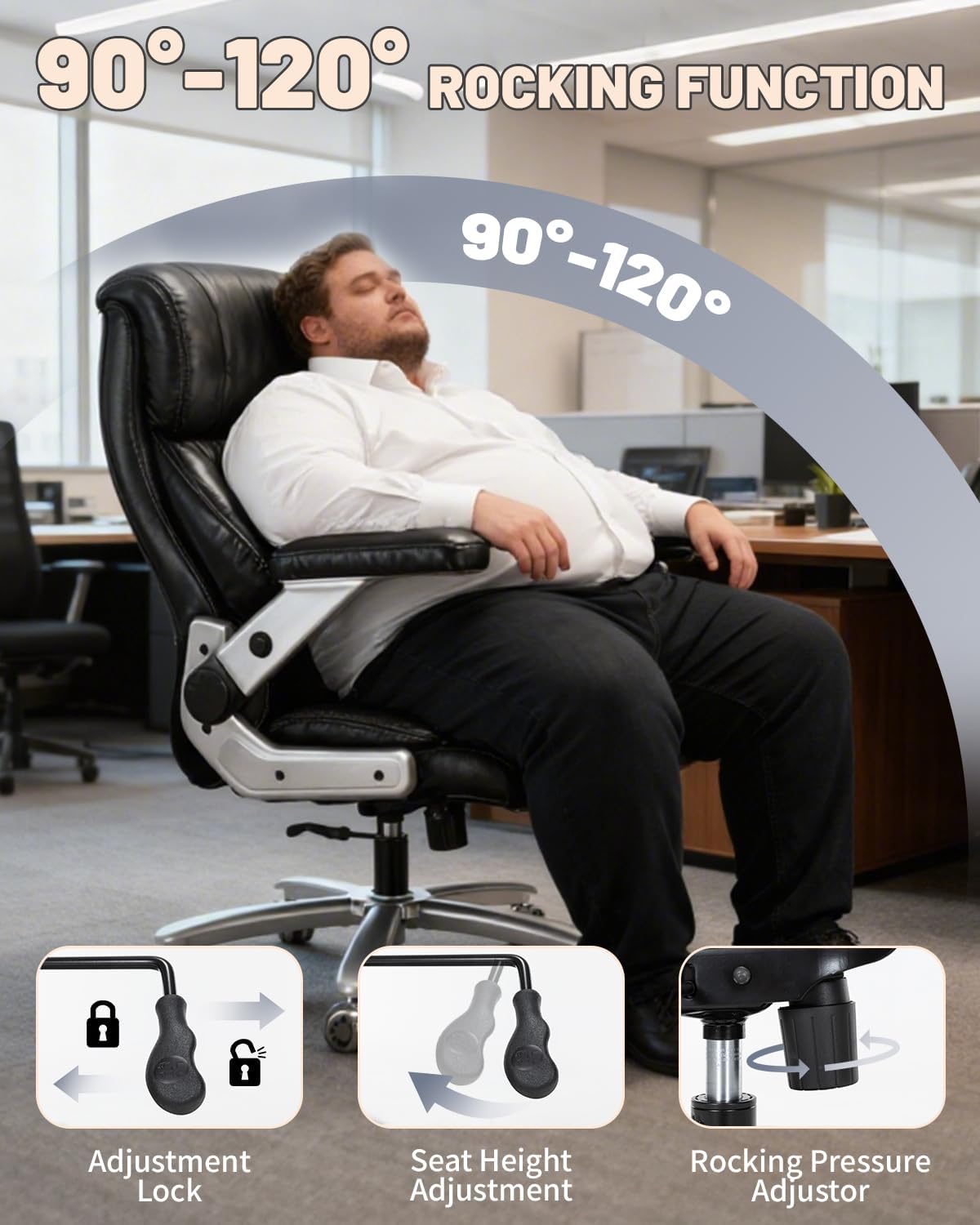800lbs Executive Chairs with 5D Flip Arms, Heavy Duty Office Chair with Adjustable Lumbar Support, Office Chair for Heavy People, Big and Tall chair with Quiet Rubber Wheel and Extra Wide seat