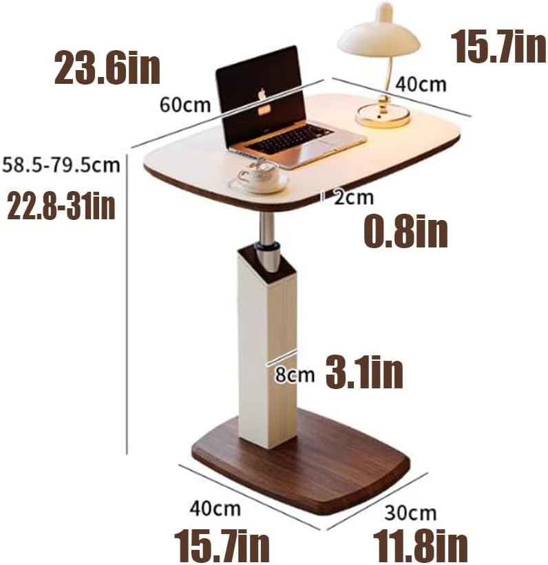 C Table Couch Side Table Mobile Coffee Table 360° Rotating Desktop Tray Sofa Bedside Table Leather Tabletop, Living Room Small Spaces Use