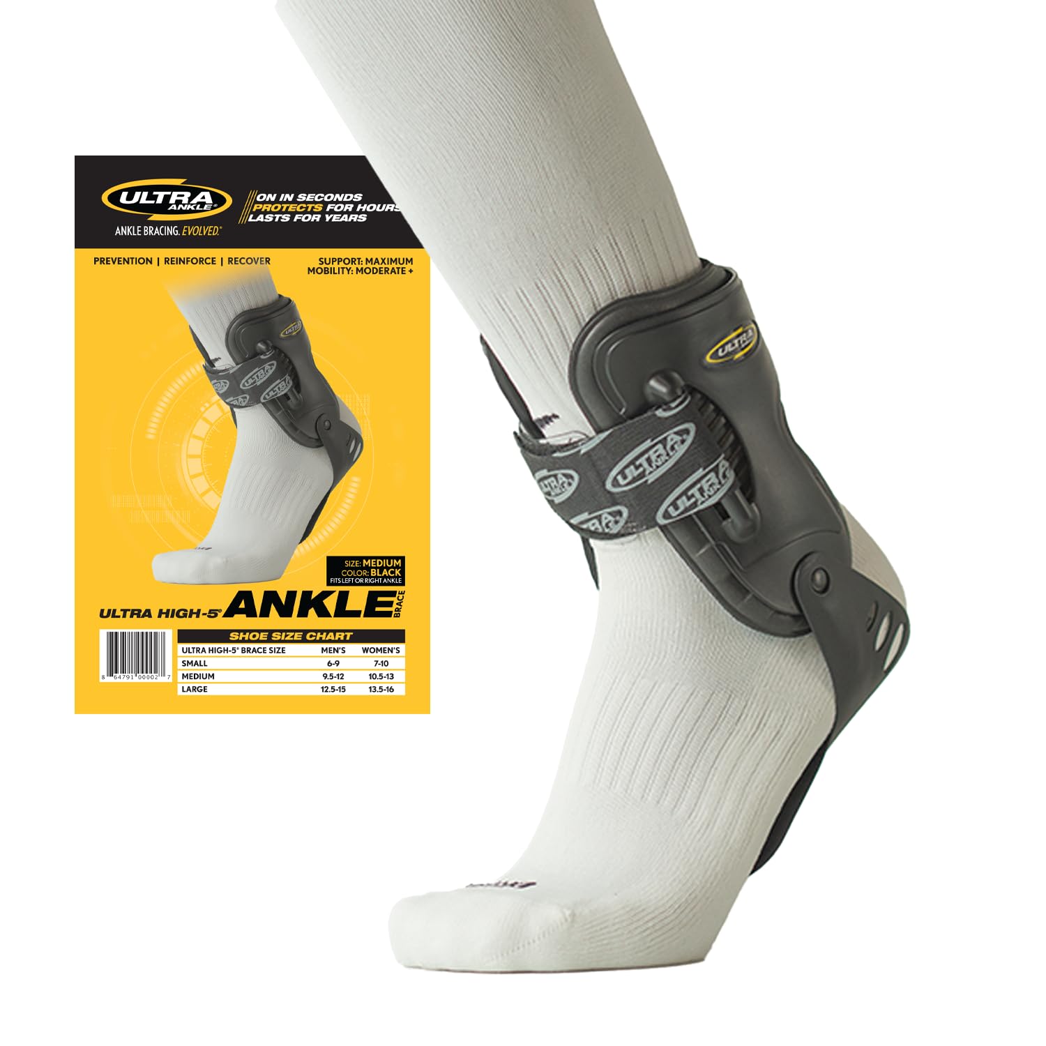 Ultra High-5 Ankle Support Brace – Everyday Stability Gear for Chronic Ankle Instability – Rigid Bilateral Shell, Boot-Ready Fit for Workers, Hikers, & Comfortable Support for Active Aging Adults - Medium