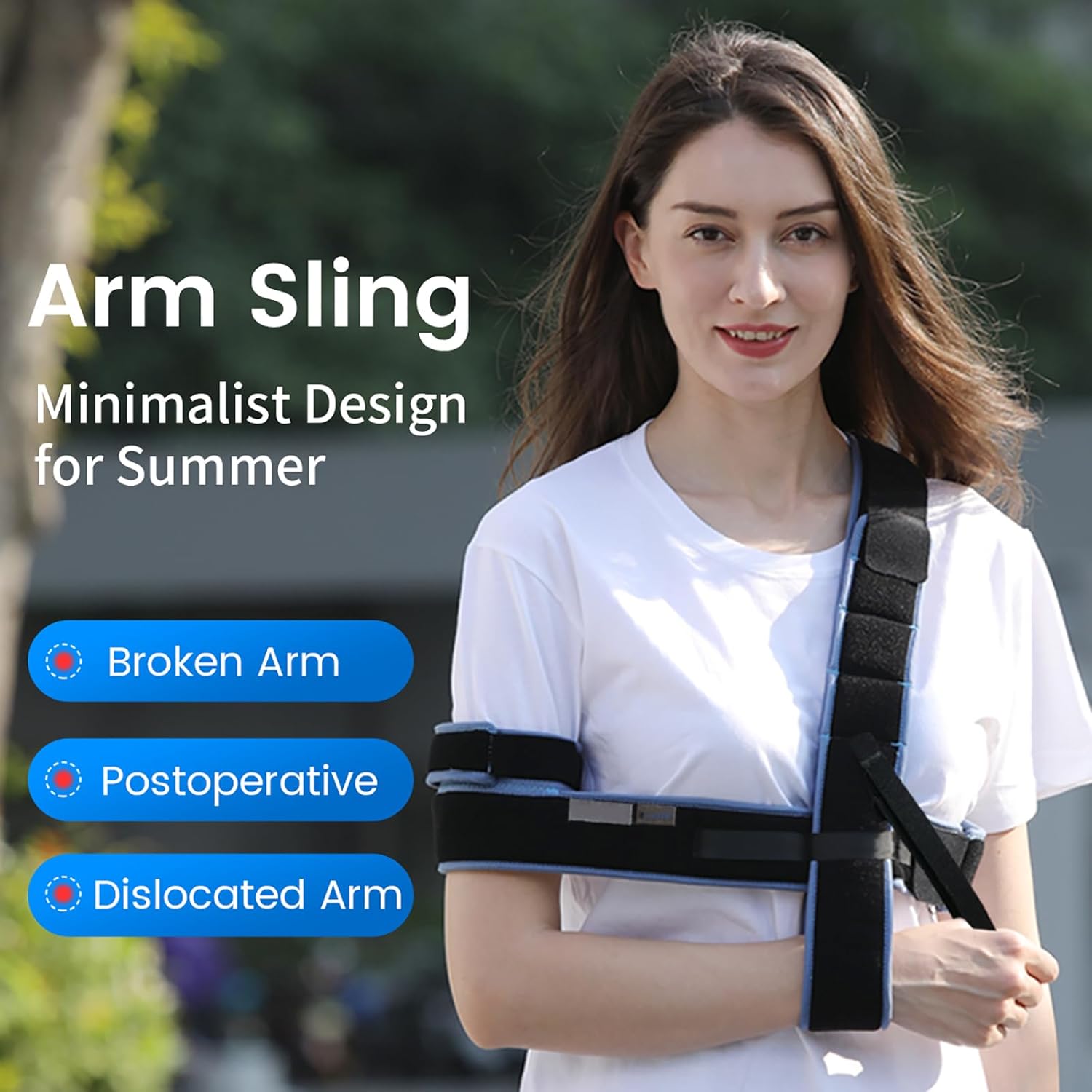 Arm Sling Shoulder Immobilizer, Portable Elbow Support, Fixed Ring with Three-Section Design, External Thumb Hook, for Broken Arm, Dislocated Shoulder, Postoperative and Cast Period