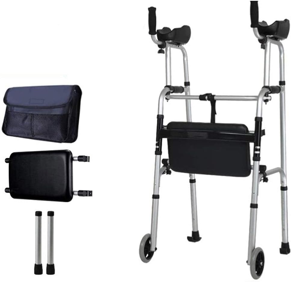 Walking Frame Folding Lightweight Forearm Support Walker Rollator with Arm Drag with Waterproof Soft Seat(