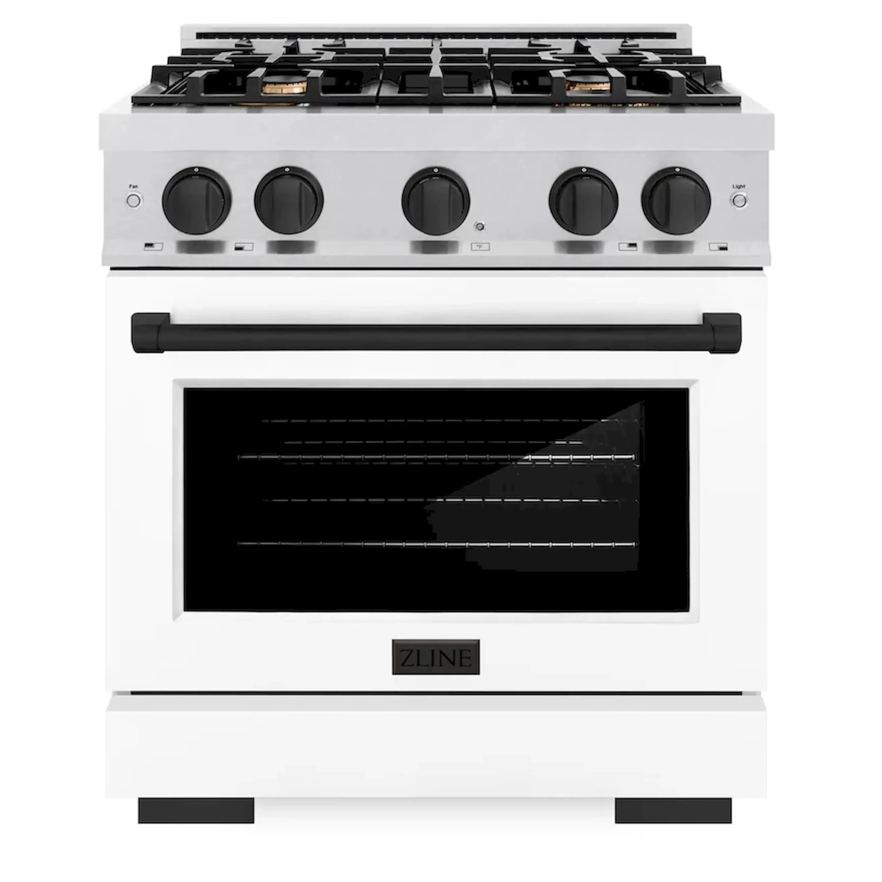 ZLINE Autograph Edition 30-Inch Select Series Dual Fuel Range with 4 Gas Burner Cooktop and 4.2 Cu. Ft. Electric Convection Oven in Satin Stainless Steel with White Matte Door and Matte Black Accents (HDRSZ-WM-30-MB)