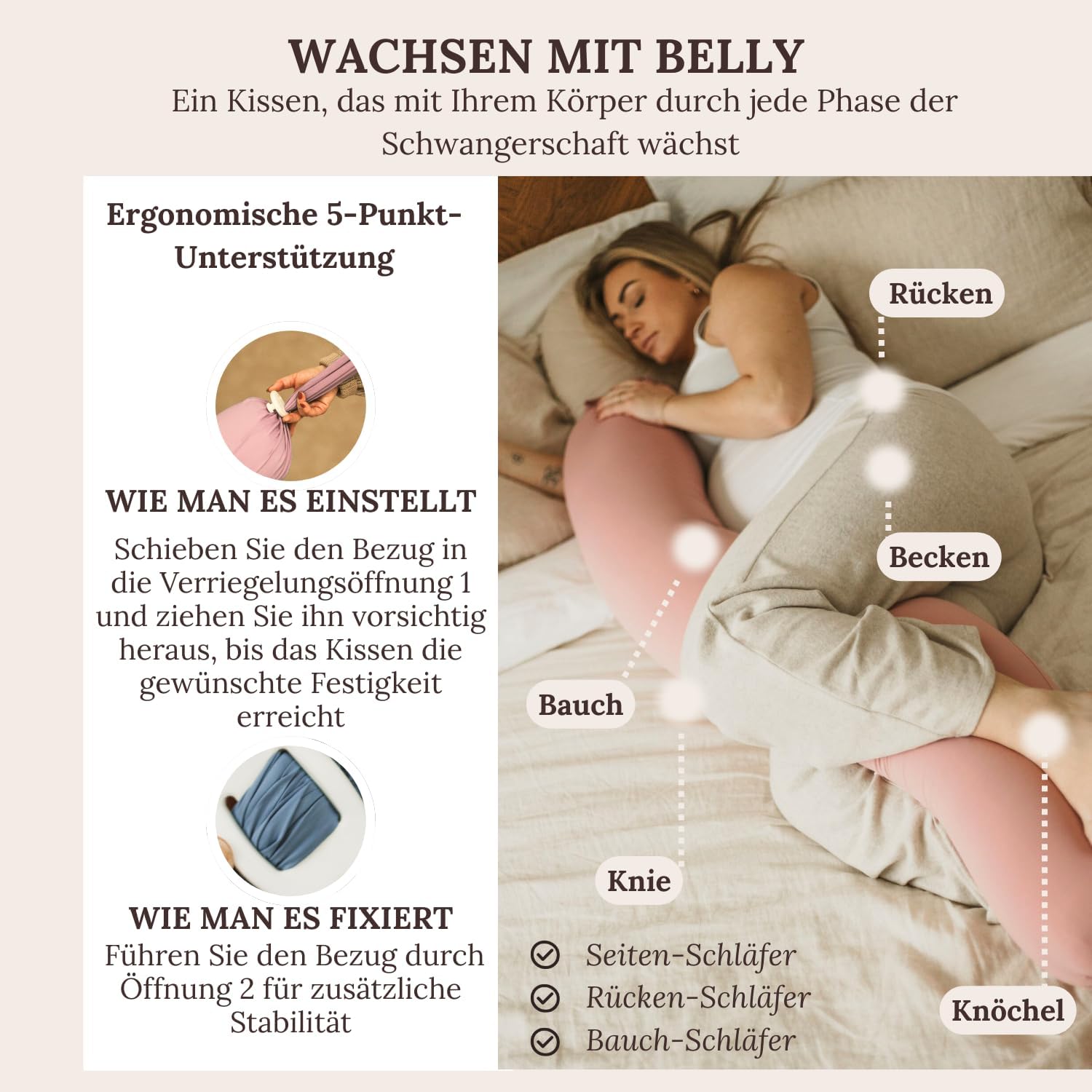 Pregnancy Pillow 5-in-1 【Cooling Cover, Adjustable to Grow with Belly】 Beanbag Style, Lockable O-Shape Nursing Maternity Pillow, 5-Point Full Body Support for Side Sleepers, with Travel Bag - Blue