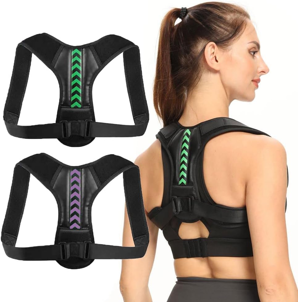 Adjustable Back Shoulder Posture Corrector Belt Clavicle Spine Support Home Office Sport Upper Back Neck Brace (Color : Green, Size : S -Weight 20-40KG)