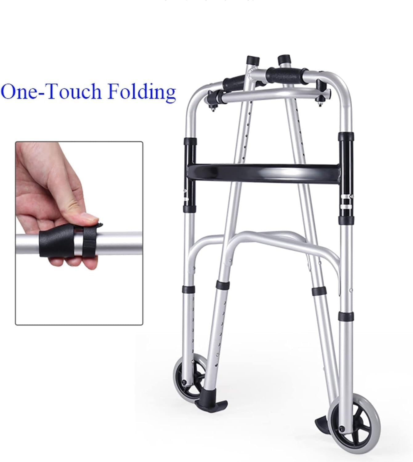 Folding Lightweight Aluminium Aluminum Alloy Walker with Toilet Barrel and with Armpit Support Walking Frame with 4 Wheels Height Adjustable Assisted Walker