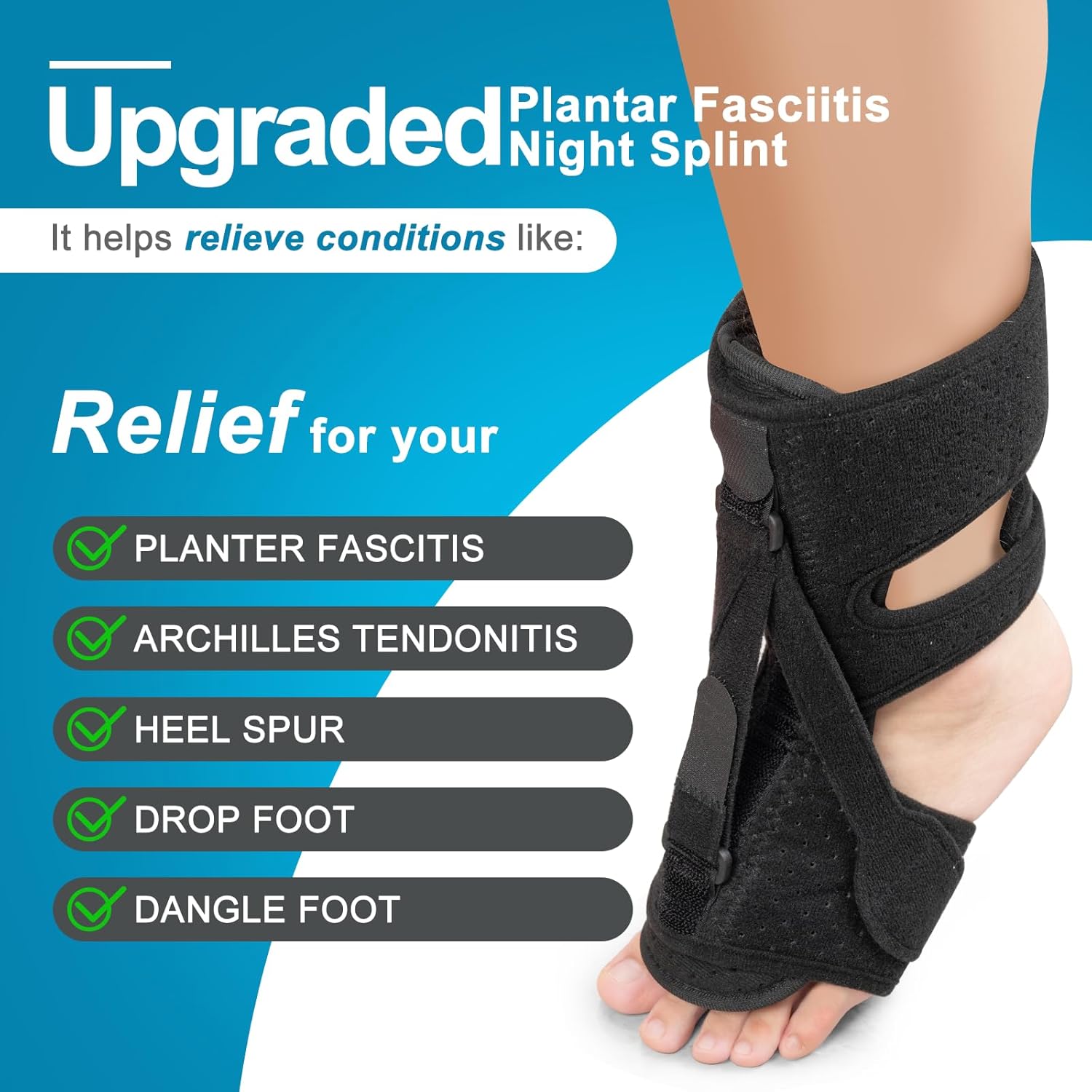Plantar Fasciitis Night Splint,Upgraded Plantar Fasciitis Relief Brace,Achilles Tendonitis Brace and Drop Foot Brace,Night Splint for Plantar Fasciitis Women&Men