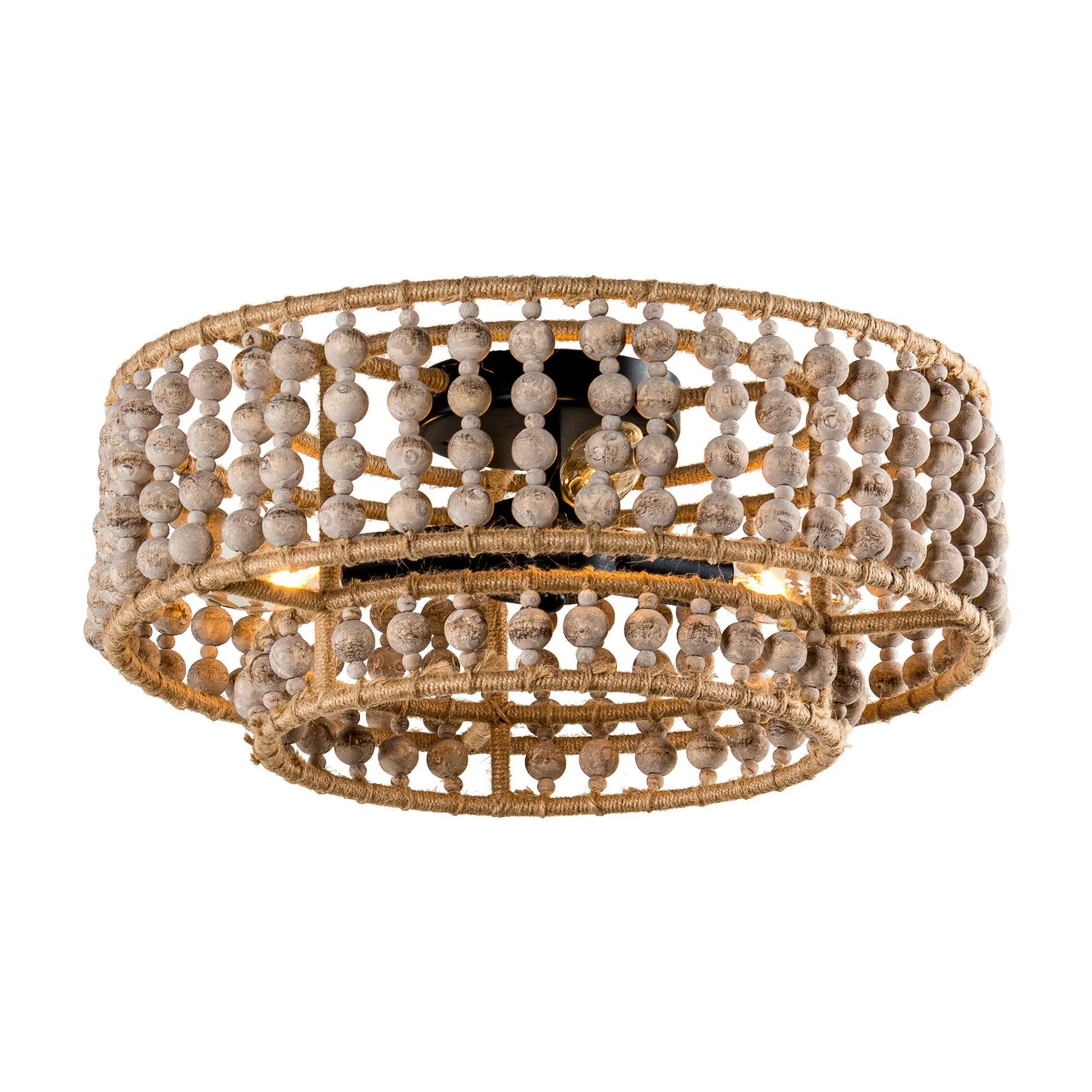 Parrot Uncle Farmhouse 3-Light Wood Beaded Flush Mount Ceiling Lights (W9127-3110V)