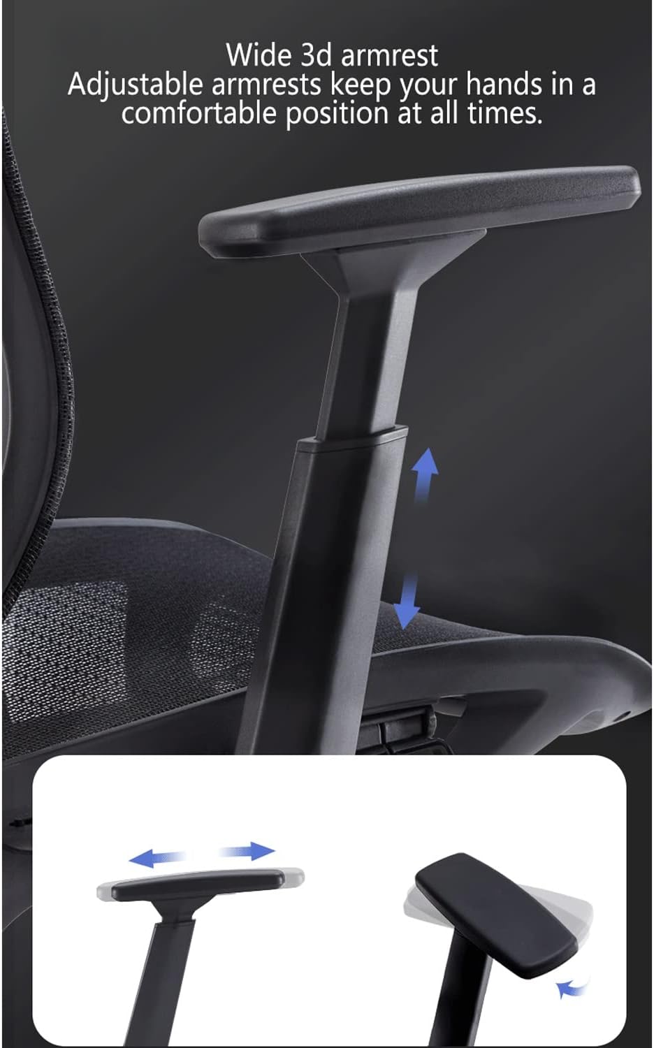 Office Chair, Breathable Mesh Executive Meeting Chairs with 3D Armrest and Headrest Support, Adjustable Lumbar Support, Ergonomic Sedentary Comfort Office Chair (Sponge Aluminum Alloy)